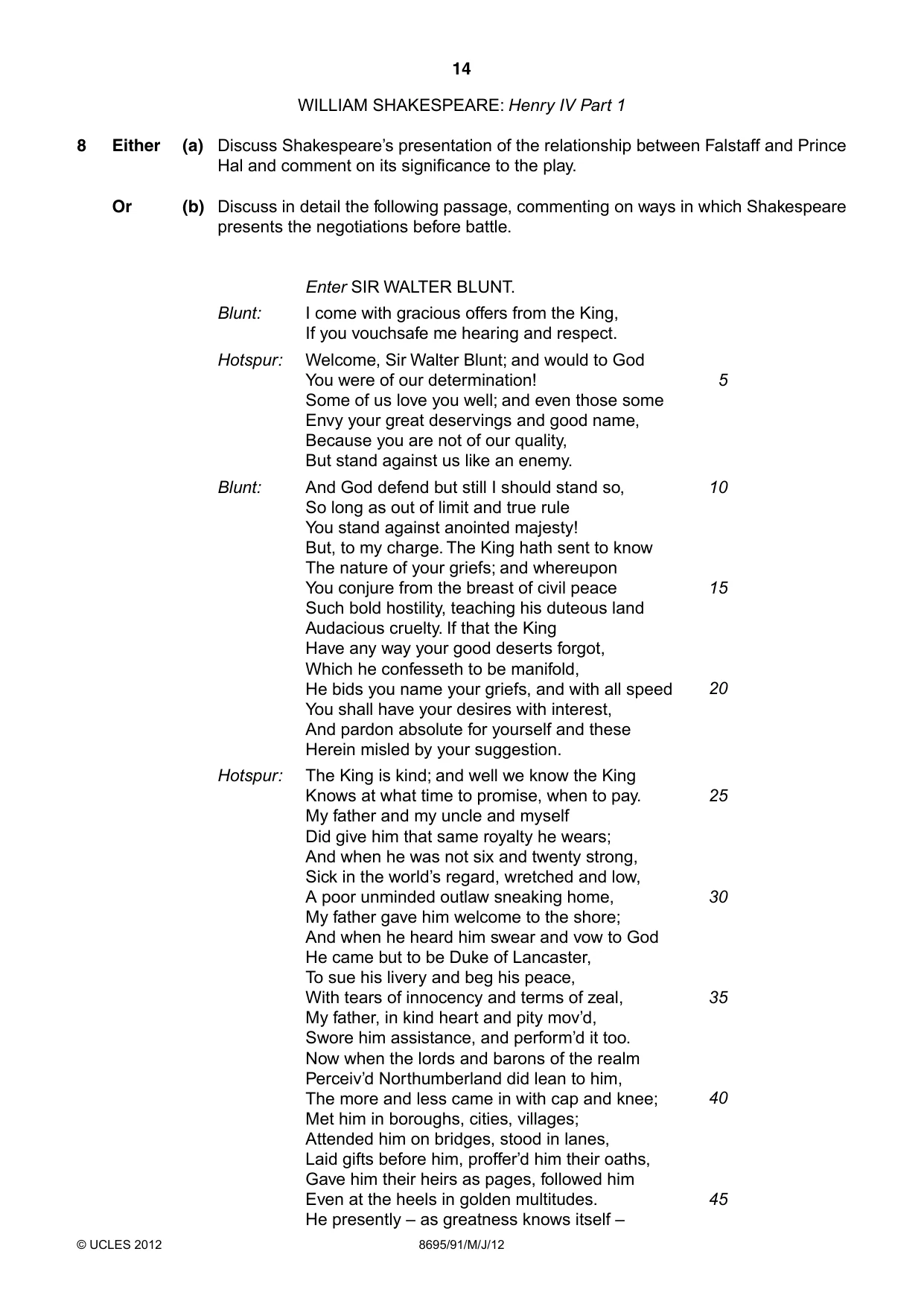 Cambridge A Level English - Language and Literature (AS Level only, from 2016) 8695 2012 May/June Paper 9 · Variant 1 question paper, page 14 of 17