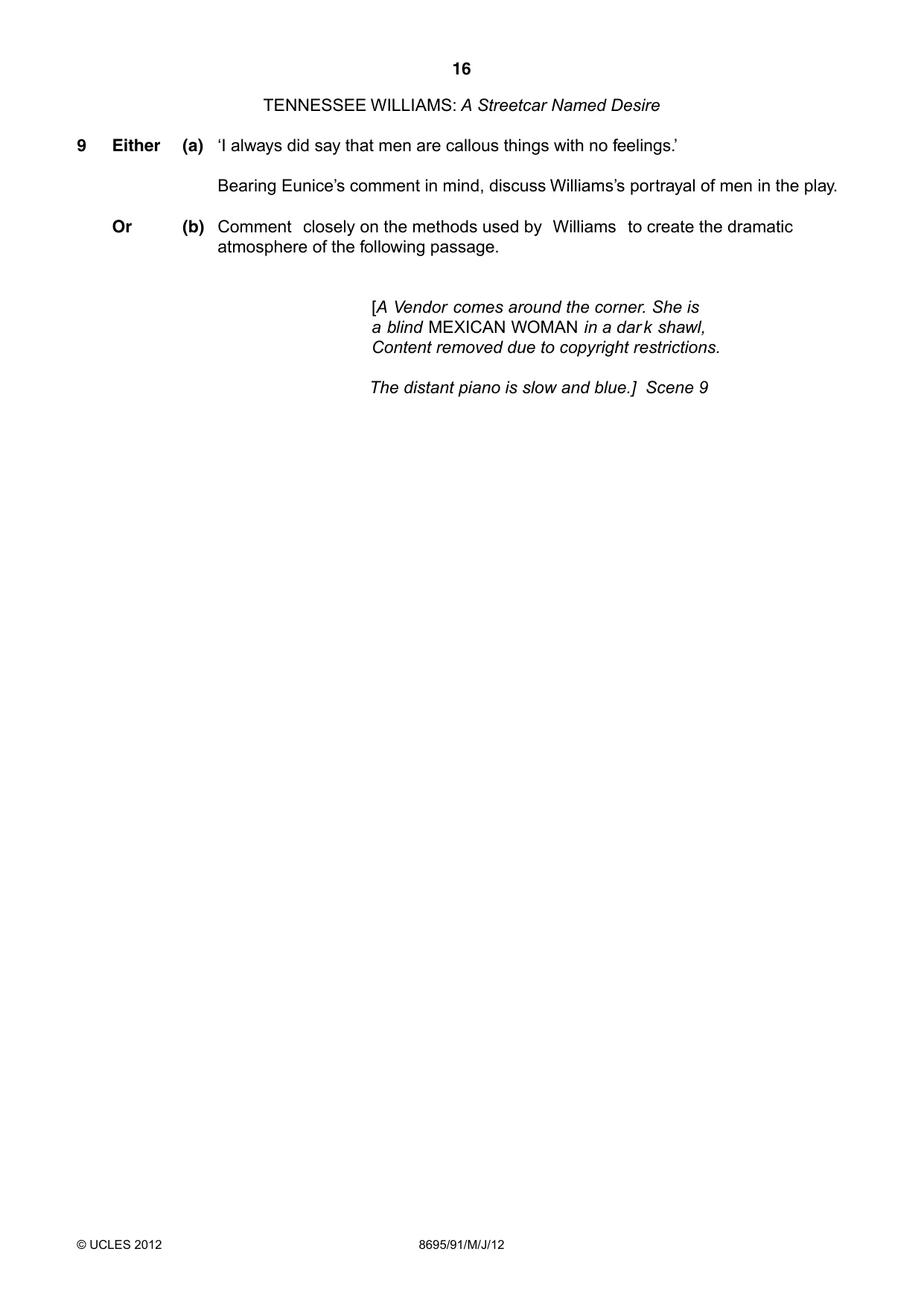 Cambridge A Level English - Language and Literature (AS Level only, from 2016) 8695 2012 May/June Paper 9 · Variant 1 question paper, page 16 of 17
