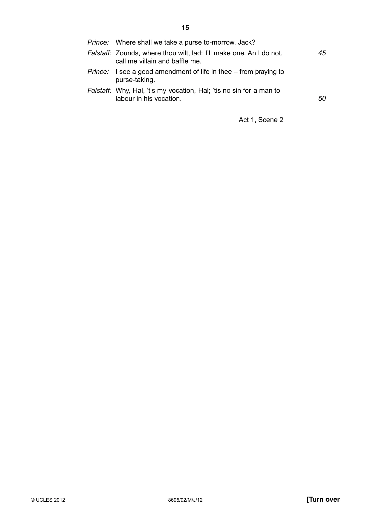 Cambridge A Level English - Language and Literature (AS Level only, from 2016) 8695 2012 May/June Paper 9 · Variant 2 question paper, page 15 of 17