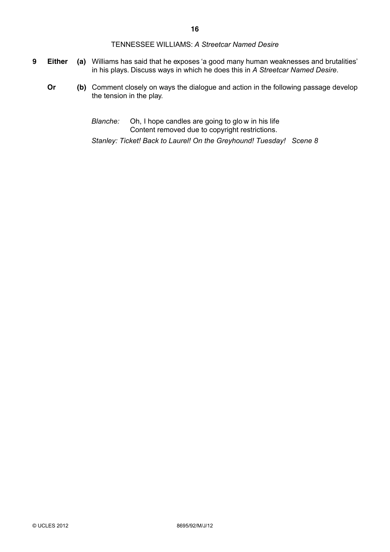 Cambridge A Level English - Language and Literature (AS Level only, from 2016) 8695 2012 May/June Paper 9 · Variant 2 question paper, page 16 of 17