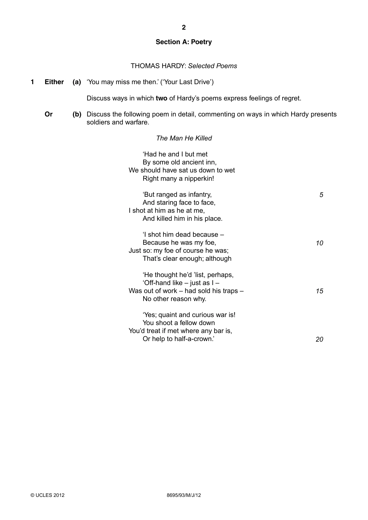 Cambridge A Level English - Language and Literature (AS Level only, from 2016) 8695 2012 May/June Paper 9 · Variant 3 question paper, page 2 of 17