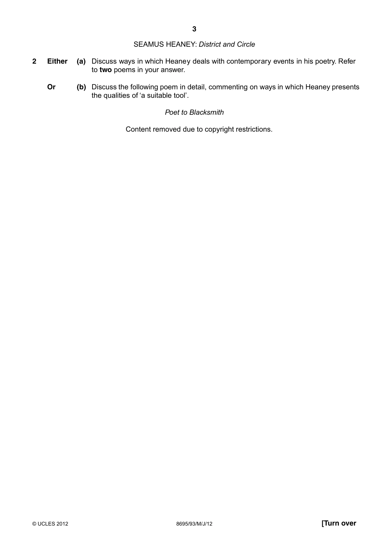 Cambridge A Level English - Language and Literature (AS Level only, from 2016) 8695 2012 May/June Paper 9 · Variant 3 question paper, page 3 of 17