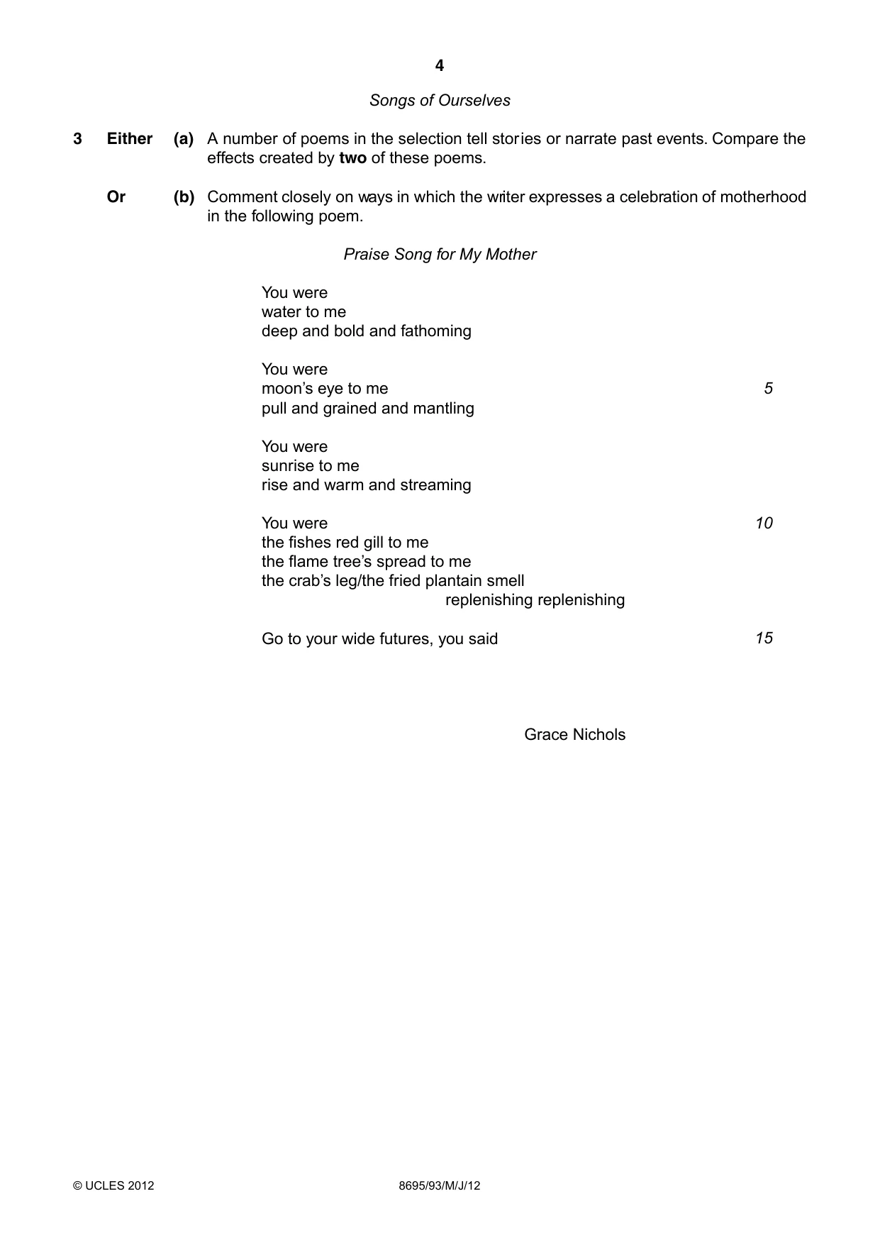 Cambridge A Level English - Language and Literature (AS Level only, from 2016) 8695 2012 May/June Paper 9 · Variant 3 question paper, page 4 of 17