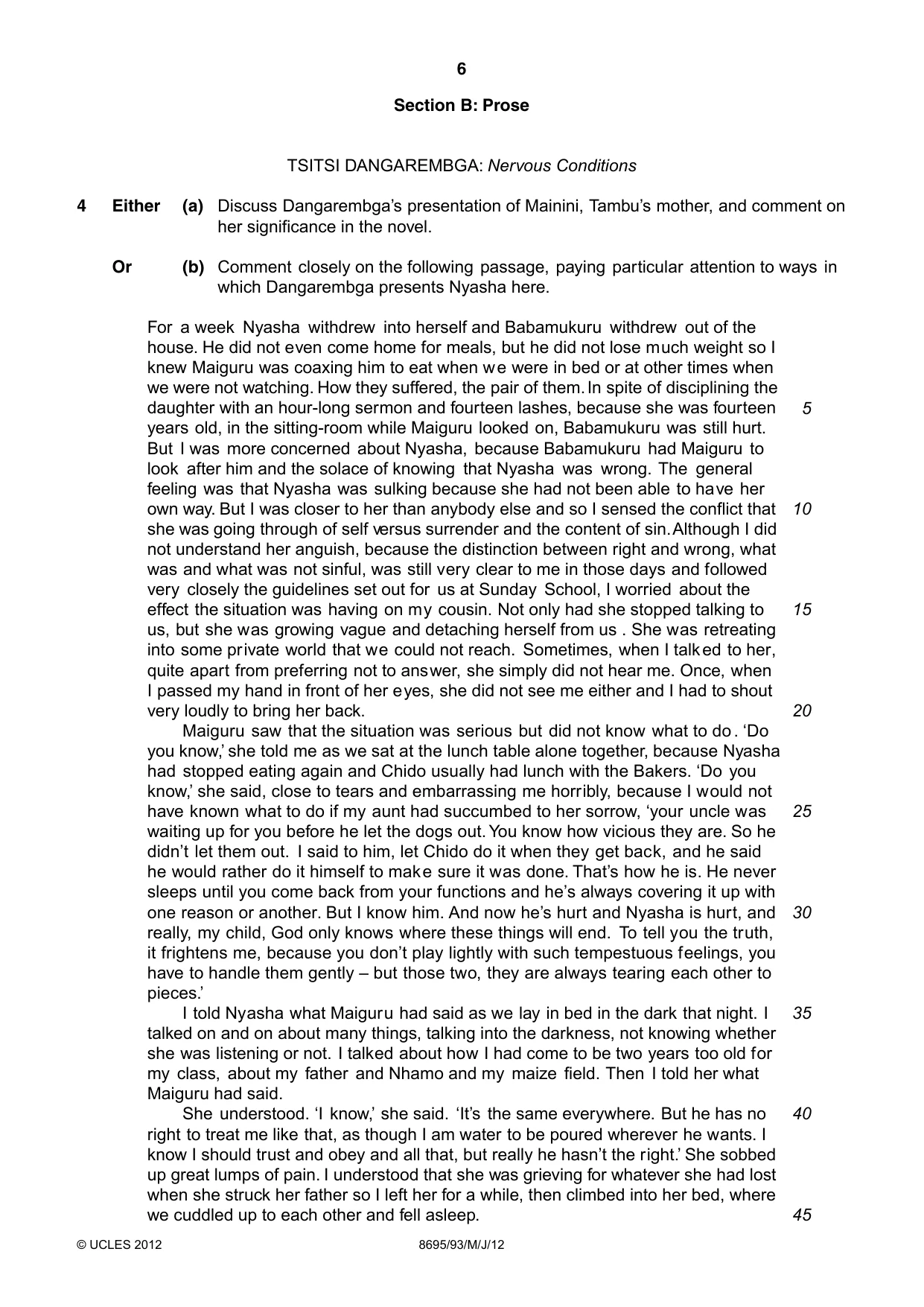Cambridge A Level English - Language and Literature (AS Level only, from 2016) 8695 2012 May/June Paper 9 · Variant 3 question paper, page 6 of 17