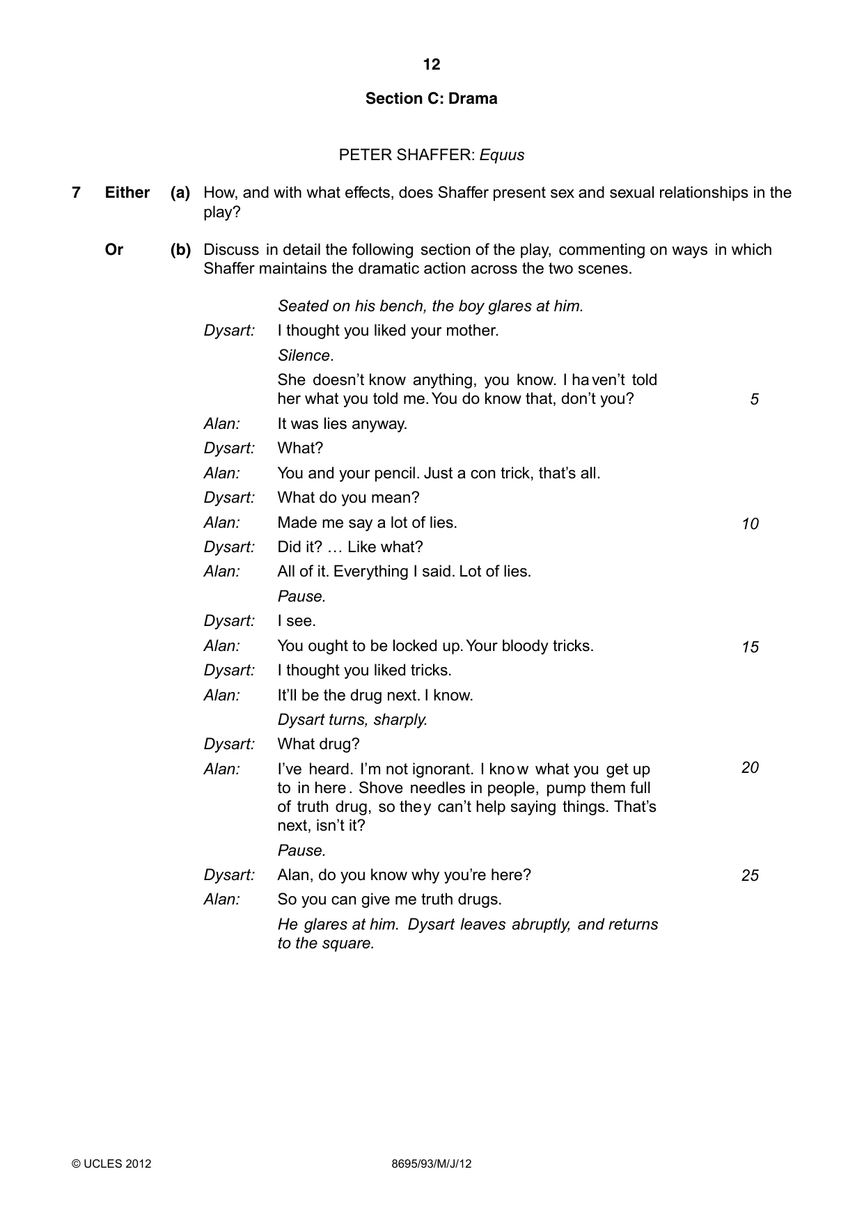 Cambridge A Level English - Language and Literature (AS Level only, from 2016) 8695 2012 May/June Paper 9 · Variant 3 question paper, page 12 of 17