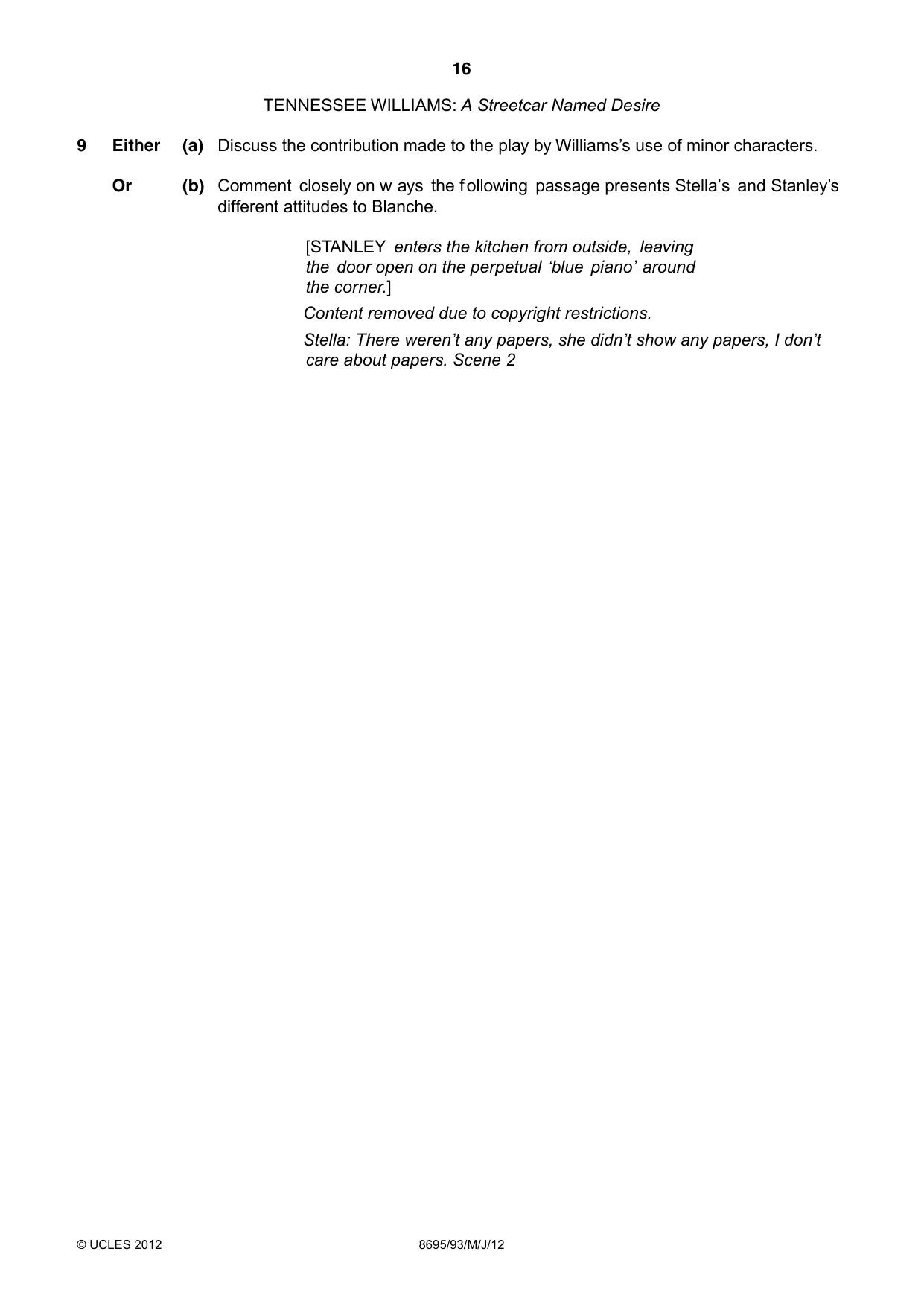 Cambridge A Level English - Language and Literature (AS Level only, from 2016) 8695 2012 May/June Paper 9 · Variant 3 question paper, page 16 of 17