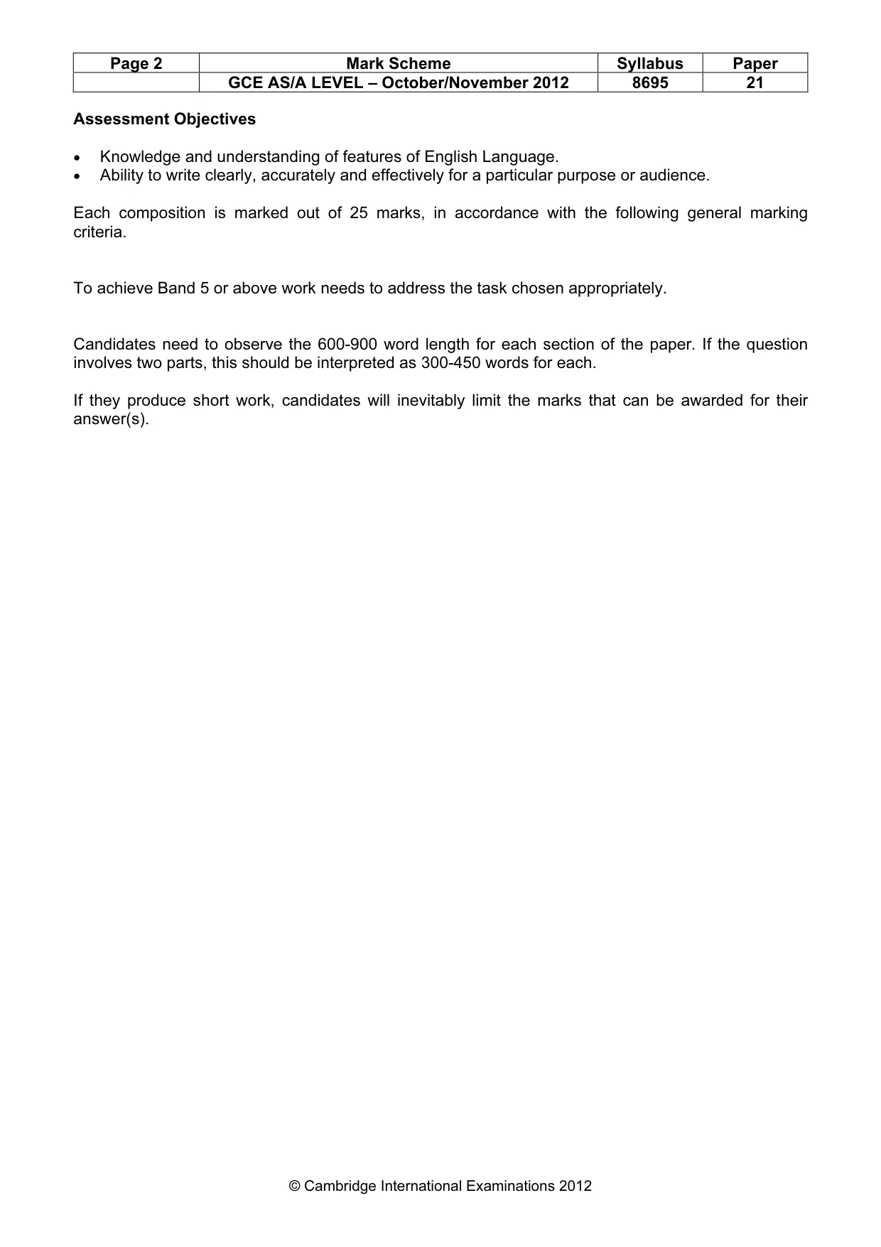 Mark scheme, page 2 of 4