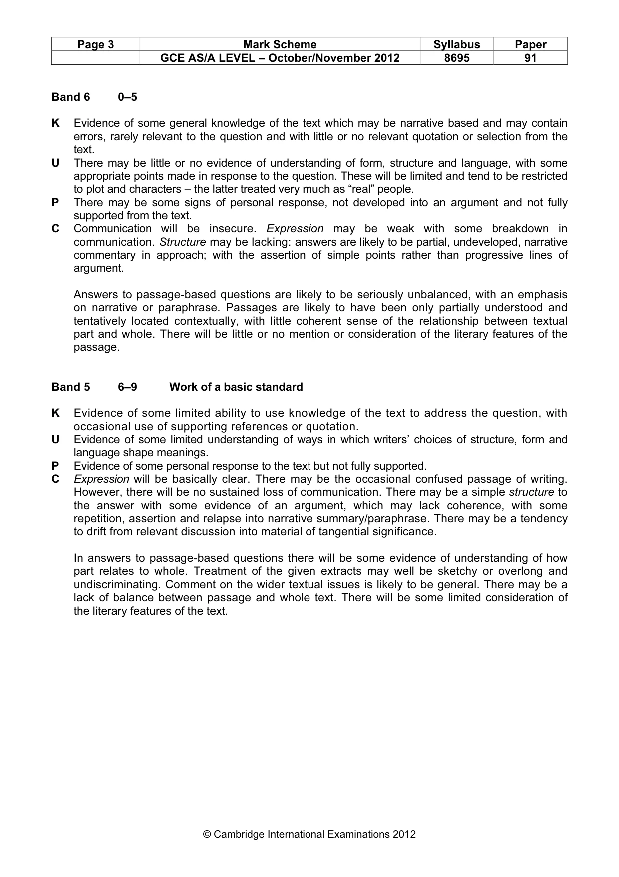 Mark scheme, page 3 of 5