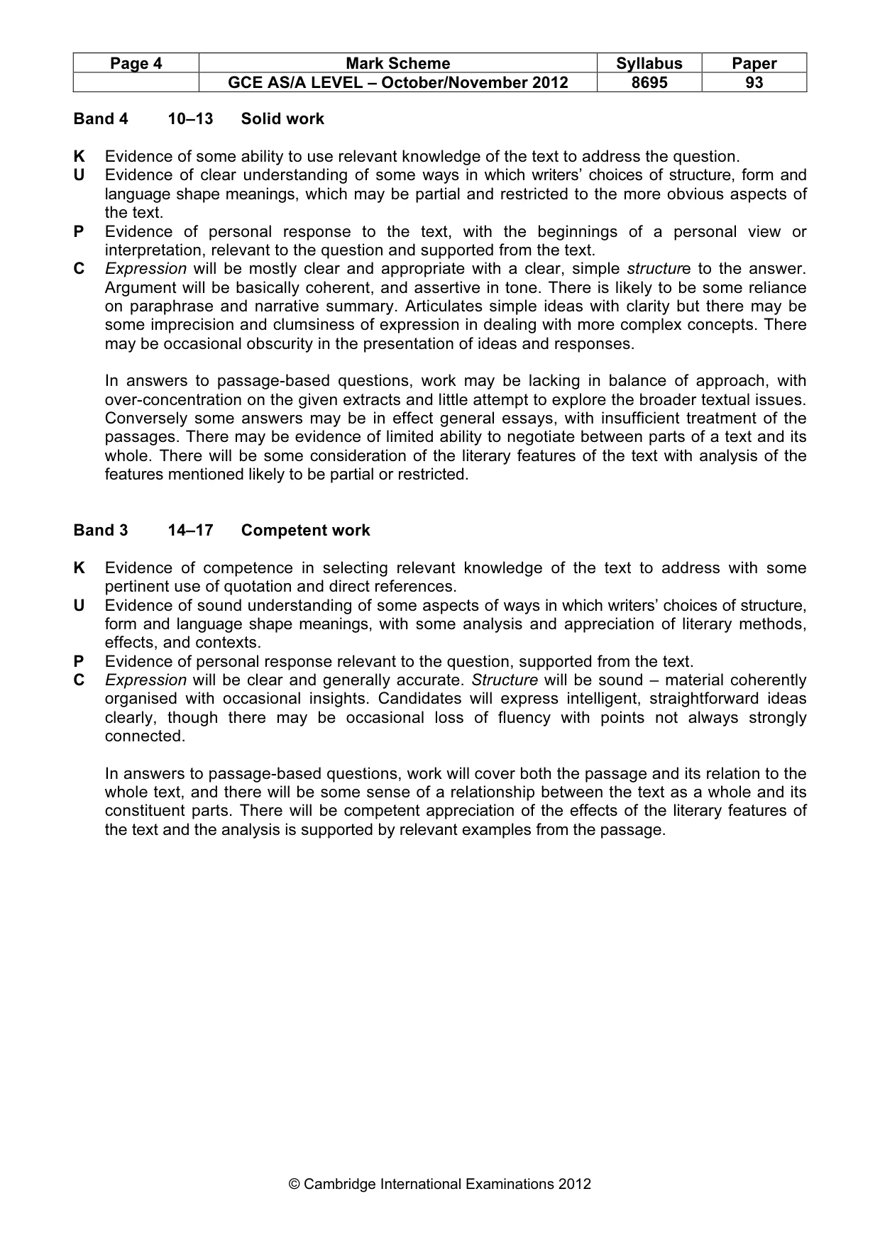 Mark scheme, page 4 of 5