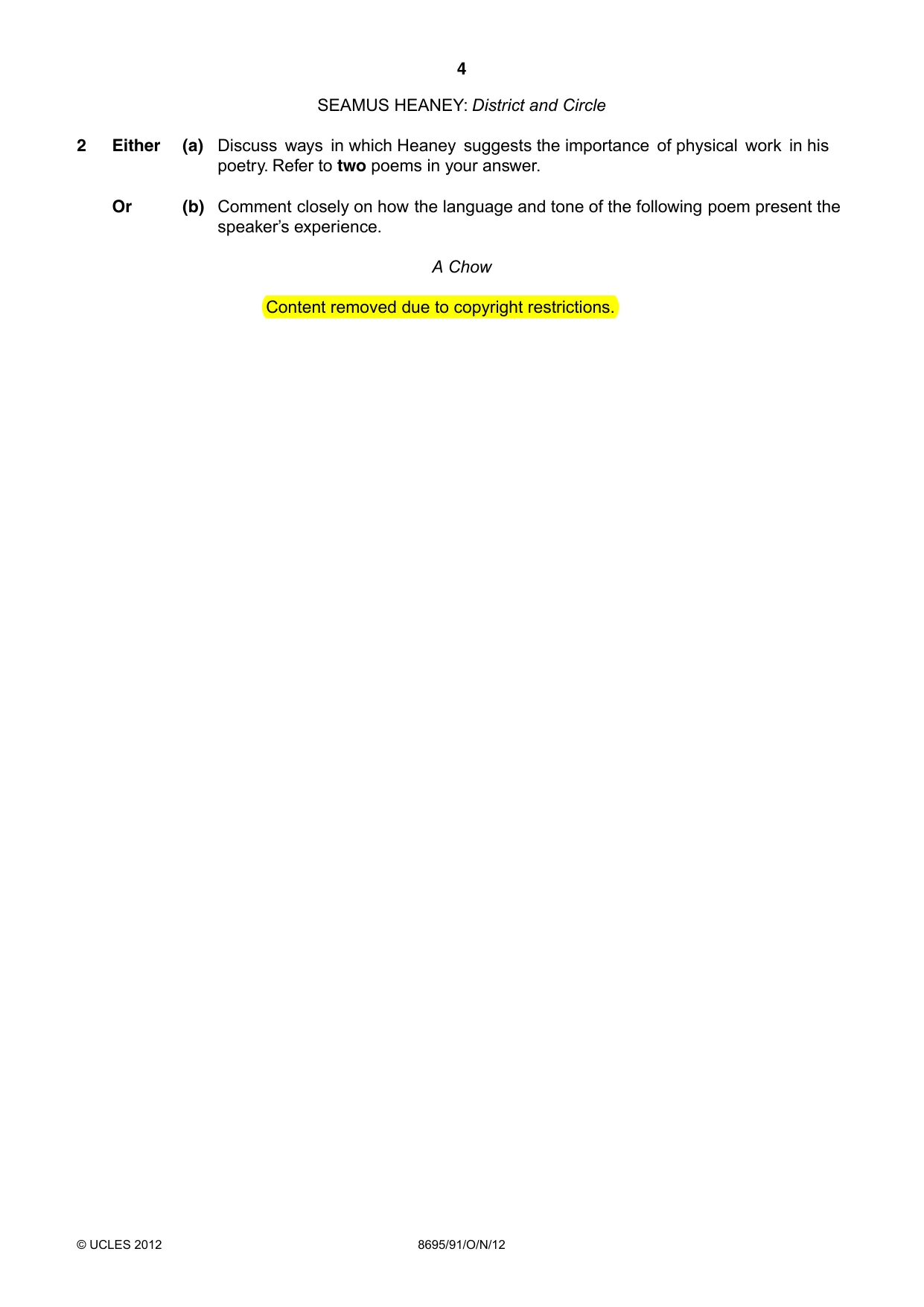 Cambridge A Level English - Language and Literature (AS Level only, from 2016) 8695 2012 Oct/Nov Paper 9 · Variant 1 question paper, page 4 of 14