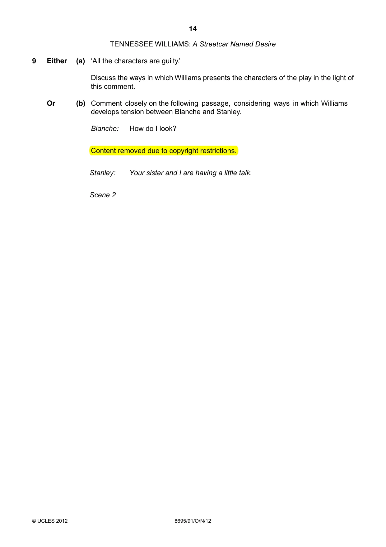 Cambridge A Level English - Language and Literature (AS Level only, from 2016) 8695 2012 Oct/Nov Paper 9 · Variant 1 question paper, page 13 of 14