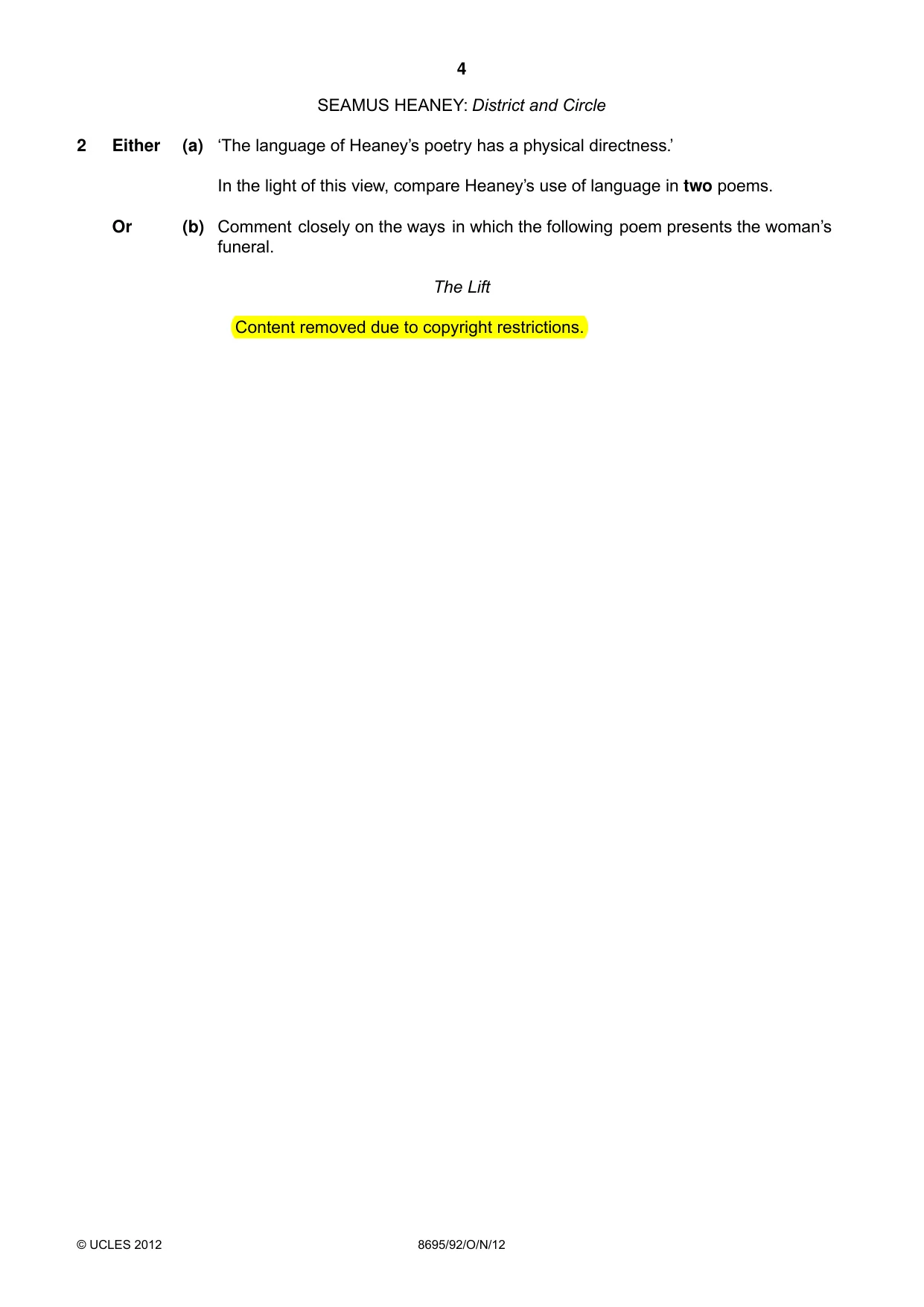 Cambridge A Level English - Language and Literature (AS Level only, from 2016) 8695 2012 Oct/Nov Paper 9 · Variant 2 question paper, page 4 of 15