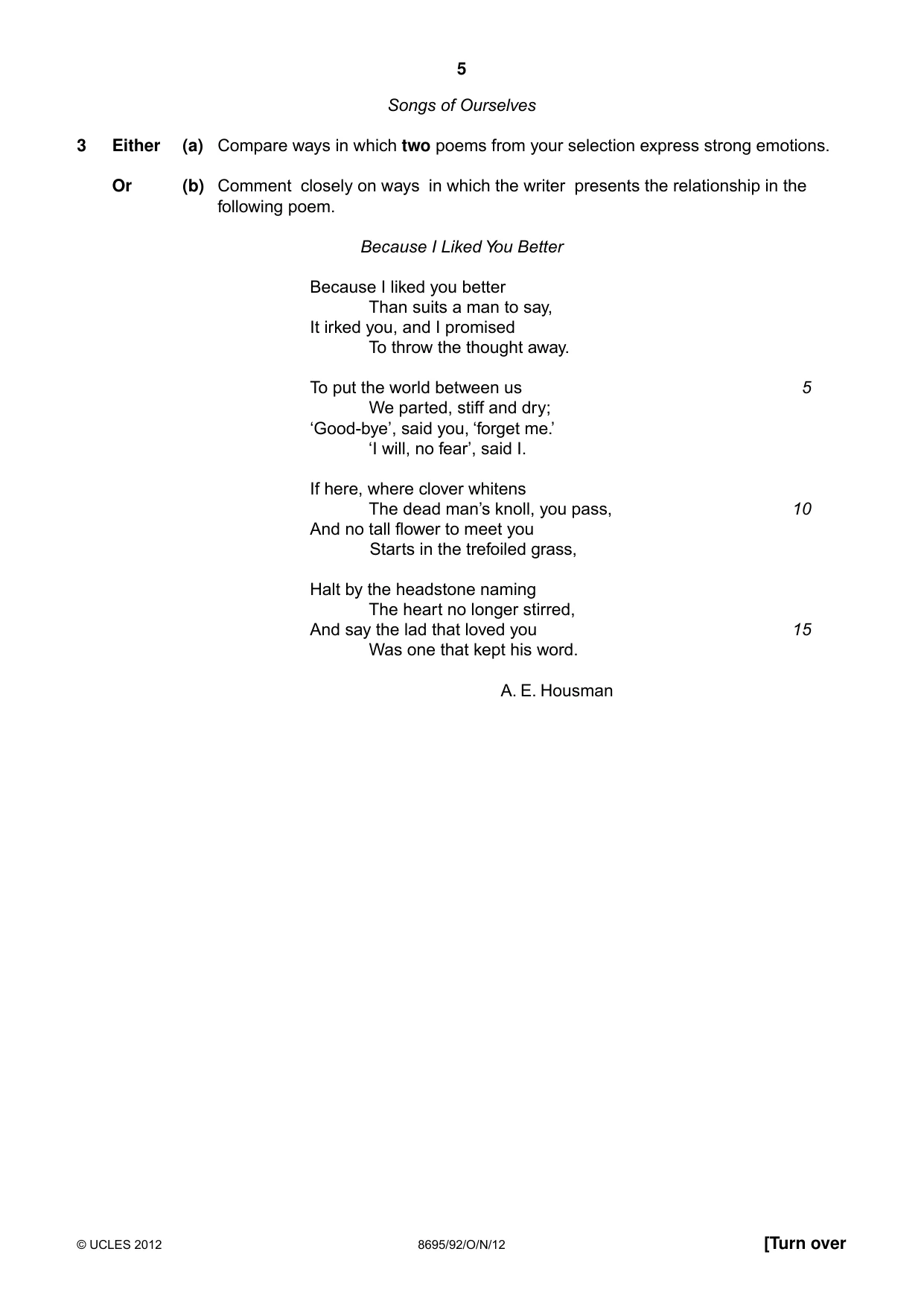 Cambridge A Level English - Language and Literature (AS Level only, from 2016) 8695 2012 Oct/Nov Paper 9 · Variant 2 question paper, page 5 of 15