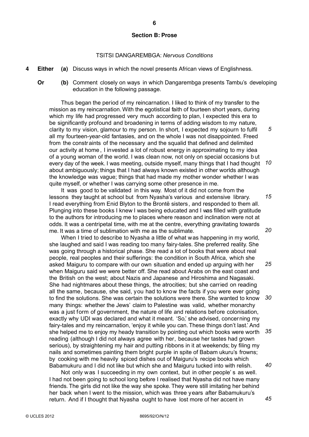 Cambridge A Level English - Language and Literature (AS Level only, from 2016) 8695 2012 Oct/Nov Paper 9 · Variant 2 question paper, page 6 of 15