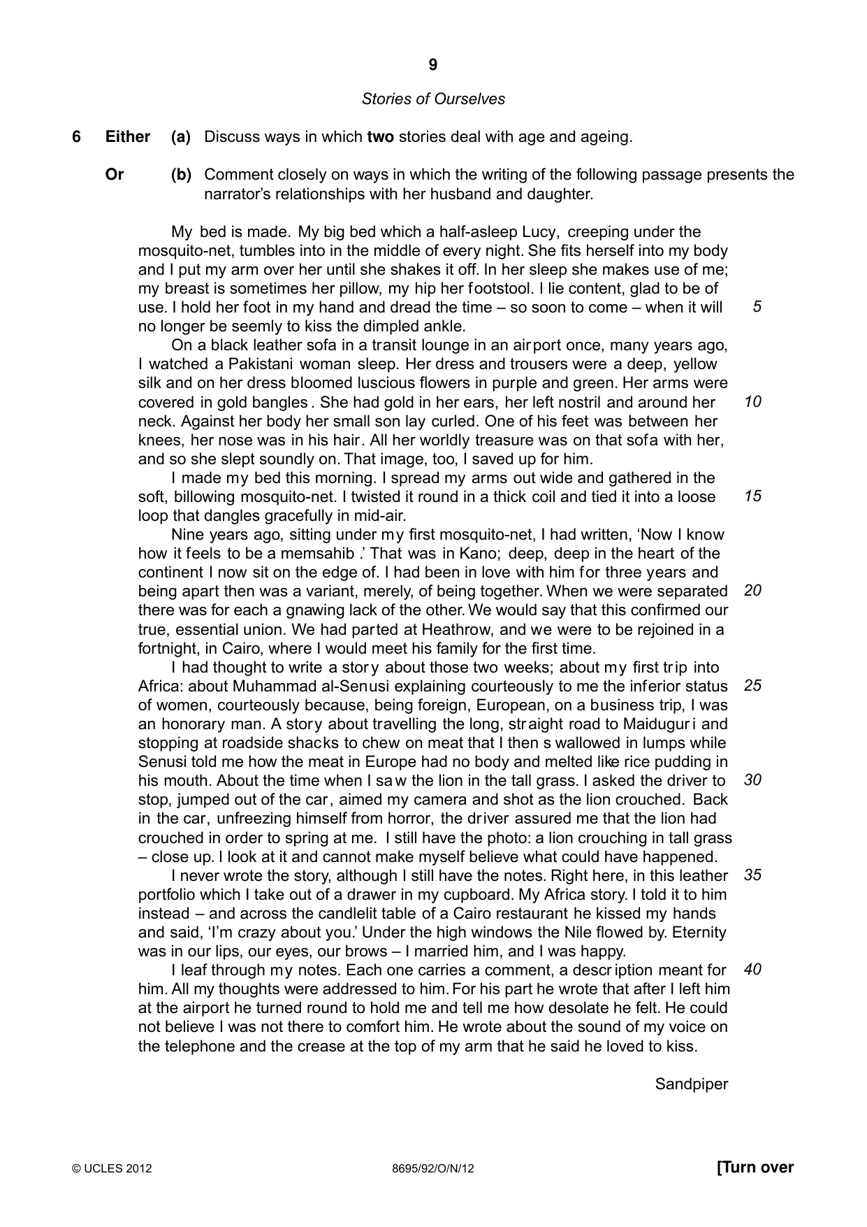 Cambridge A Level English - Language and Literature (AS Level only, from 2016) 8695 2012 Oct/Nov Paper 9 · Variant 2 question paper, page 9 of 15