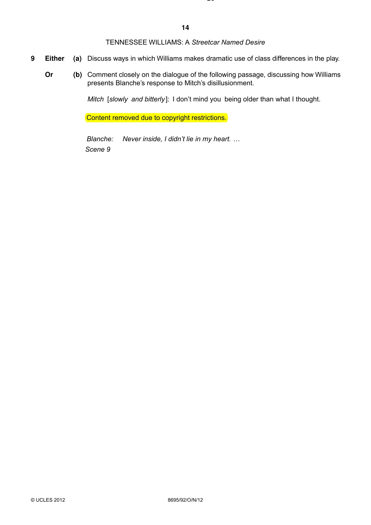 Cambridge A Level English - Language and Literature (AS Level only, from 2016) 8695 2012 Oct/Nov Paper 9 · Variant 2 question paper, page 14 of 15