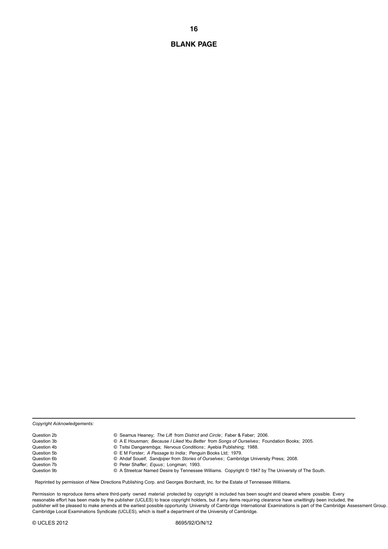 Cambridge A Level English - Language and Literature (AS Level only, from 2016) 8695 2012 Oct/Nov Paper 9 · Variant 2 question paper, page 15 of 15
