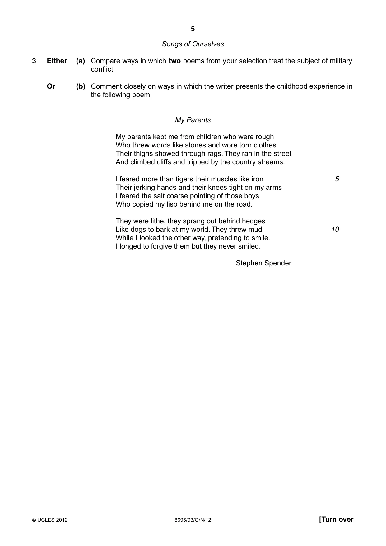 Cambridge A Level English - Language and Literature (AS Level only, from 2016) 8695 2012 Oct/Nov Paper 9 · Variant 3 question paper, page 5 of 17