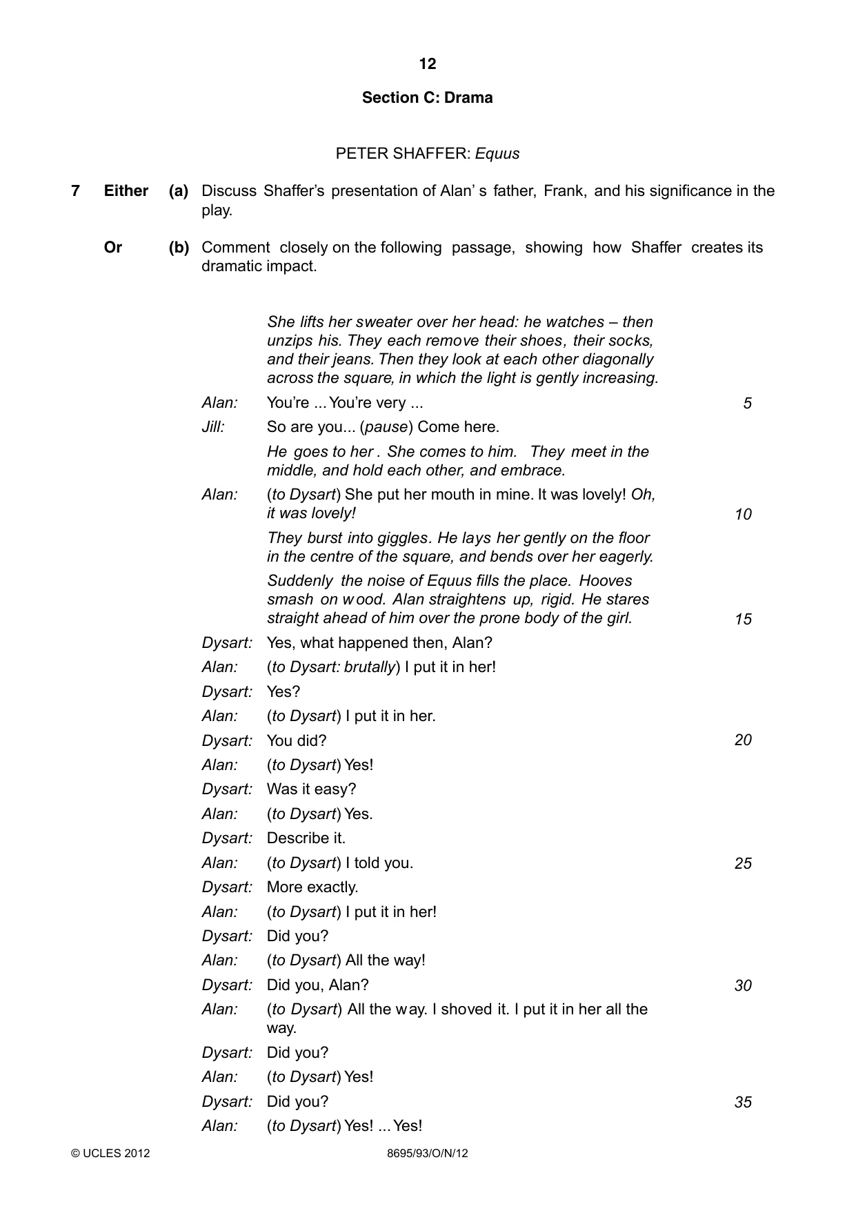 Cambridge A Level English - Language and Literature (AS Level only, from 2016) 8695 2012 Oct/Nov Paper 9 · Variant 3 question paper, page 12 of 17