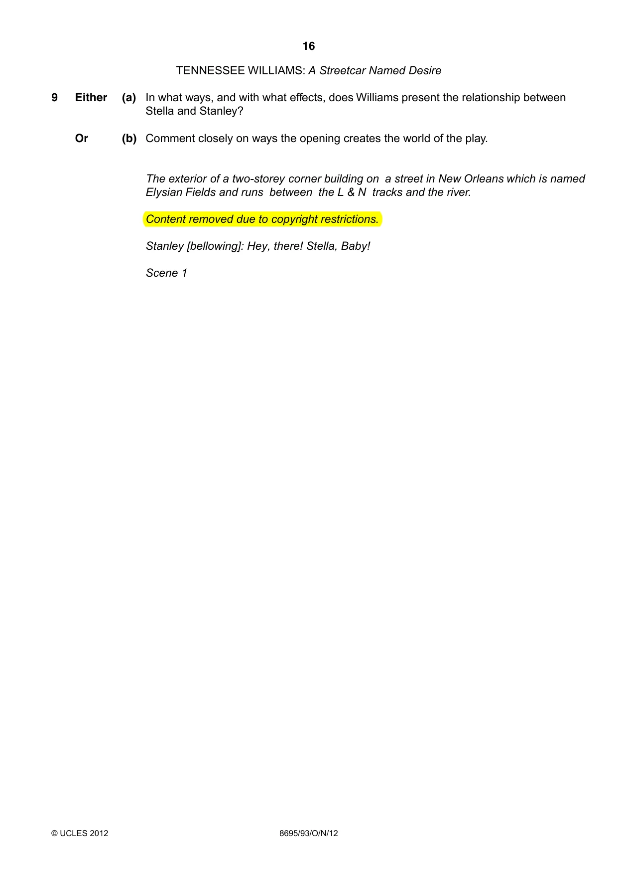 Cambridge A Level English - Language and Literature (AS Level only, from 2016) 8695 2012 Oct/Nov Paper 9 · Variant 3 question paper, page 16 of 17