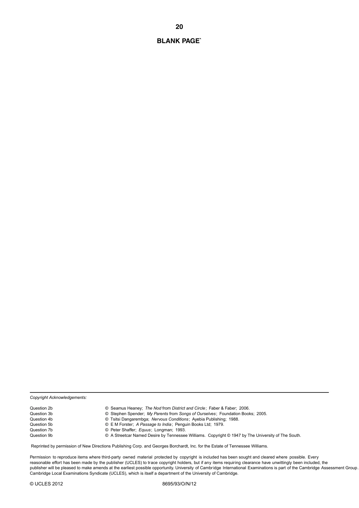 Cambridge A Level English - Language and Literature (AS Level only, from 2016) 8695 2012 Oct/Nov Paper 9 · Variant 3 question paper, page 17 of 17
