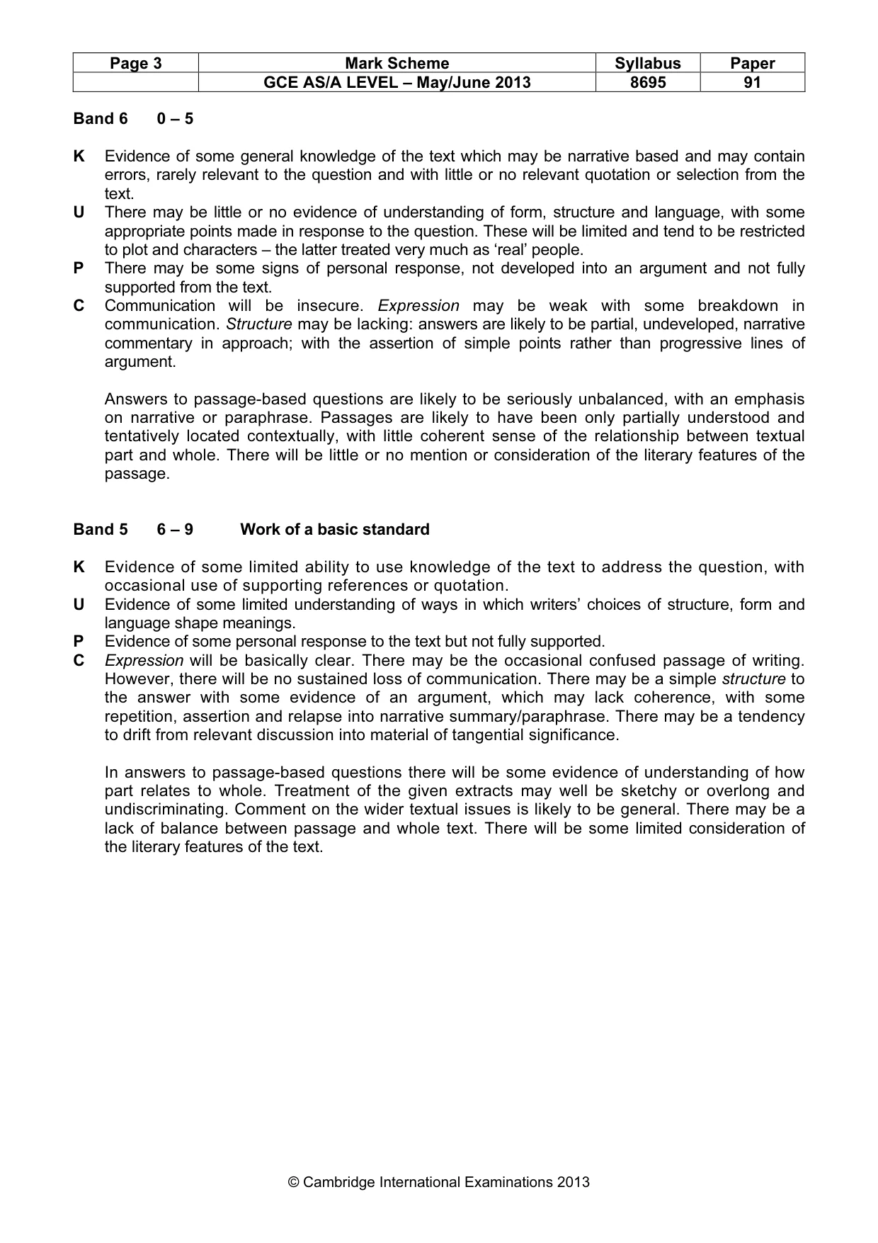 Mark scheme, page 3 of 5
