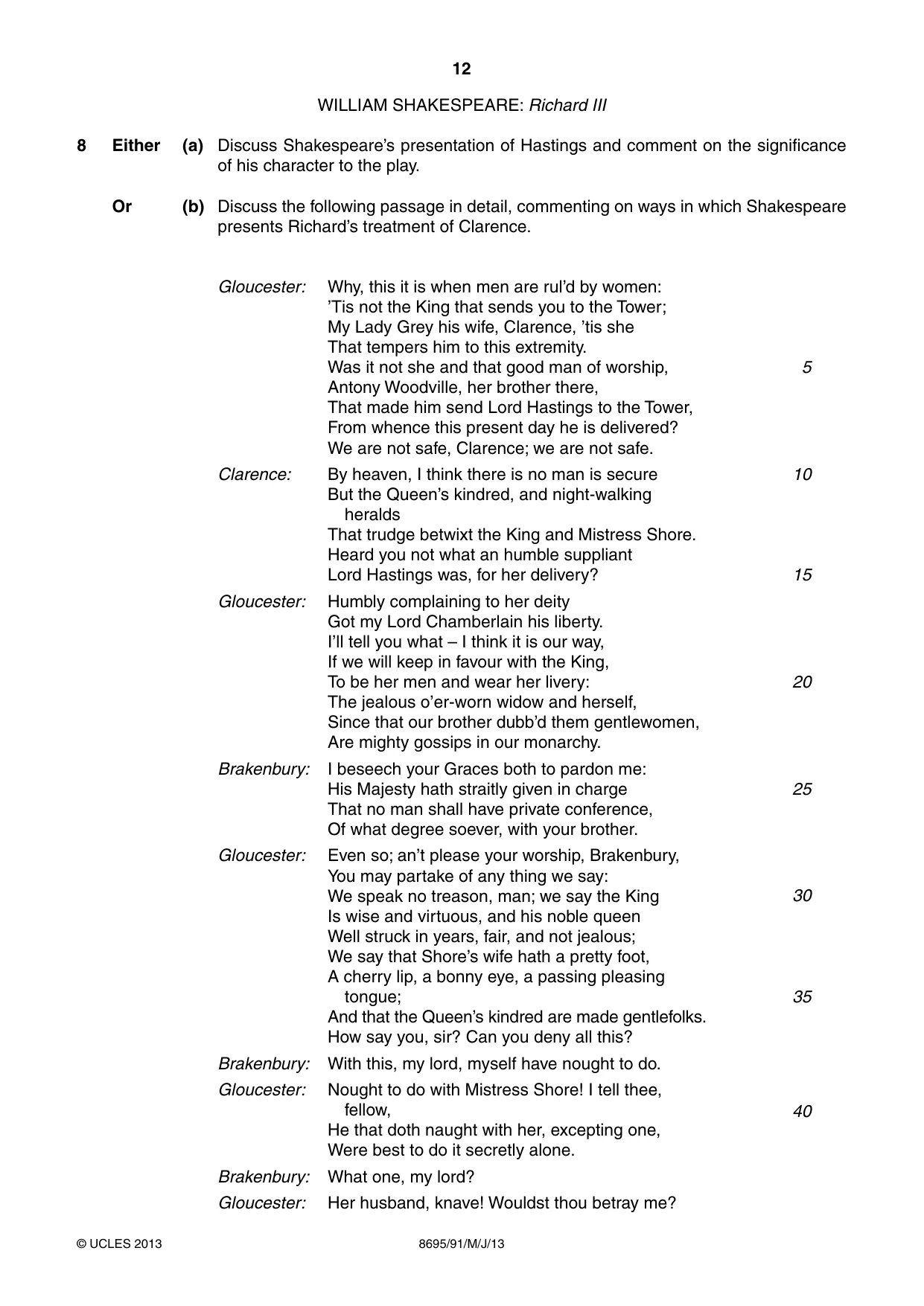 Cambridge A Level English - Language and Literature (AS Level only, from 2016) 8695 2013 May/June Paper 9 · Variant 1 question paper, page 12 of 16