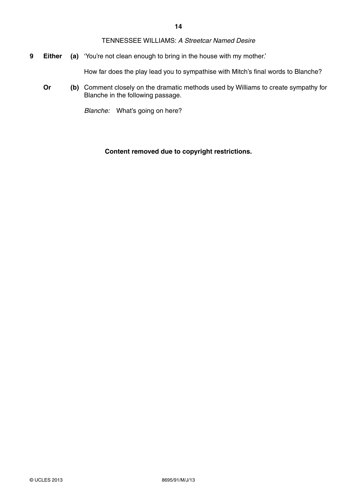 Cambridge A Level English - Language and Literature (AS Level only, from 2016) 8695 2013 May/June Paper 9 · Variant 1 question paper, page 14 of 16