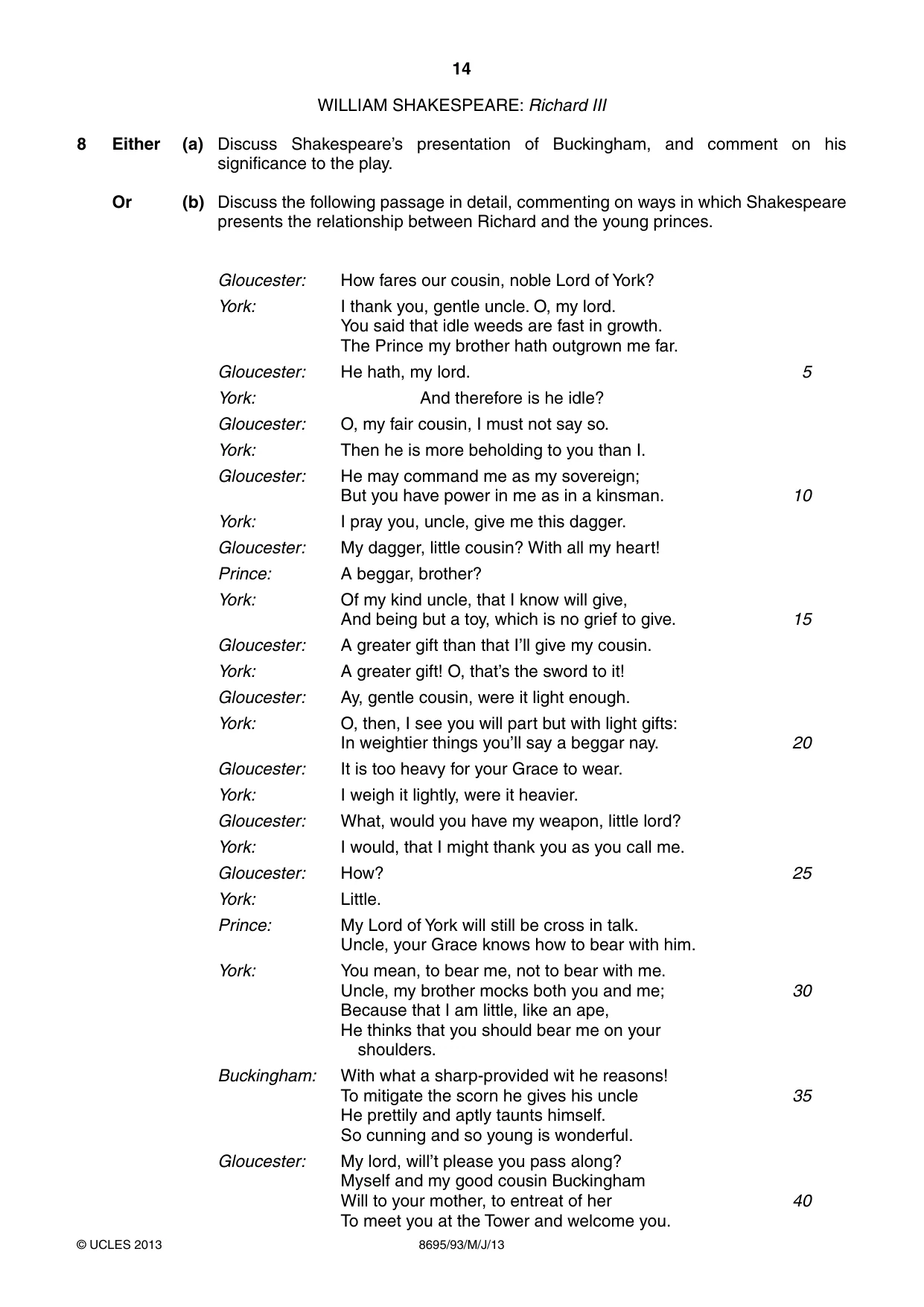 Cambridge A Level English - Language and Literature (AS Level only, from 2016) 8695 2013 May/June Paper 9 · Variant 3 question paper, page 14 of 20