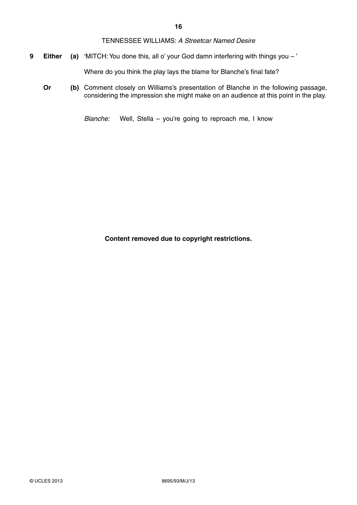 Cambridge A Level English - Language and Literature (AS Level only, from 2016) 8695 2013 May/June Paper 9 · Variant 3 question paper, page 16 of 20