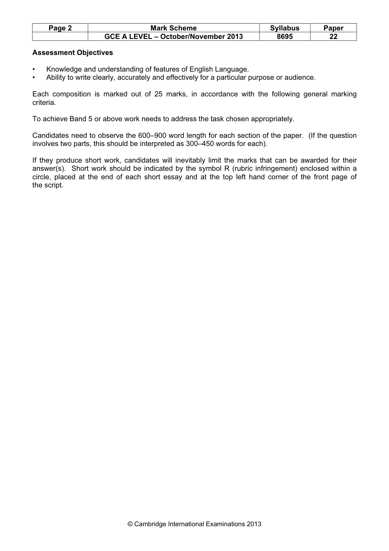 Mark scheme, page 2 of 5