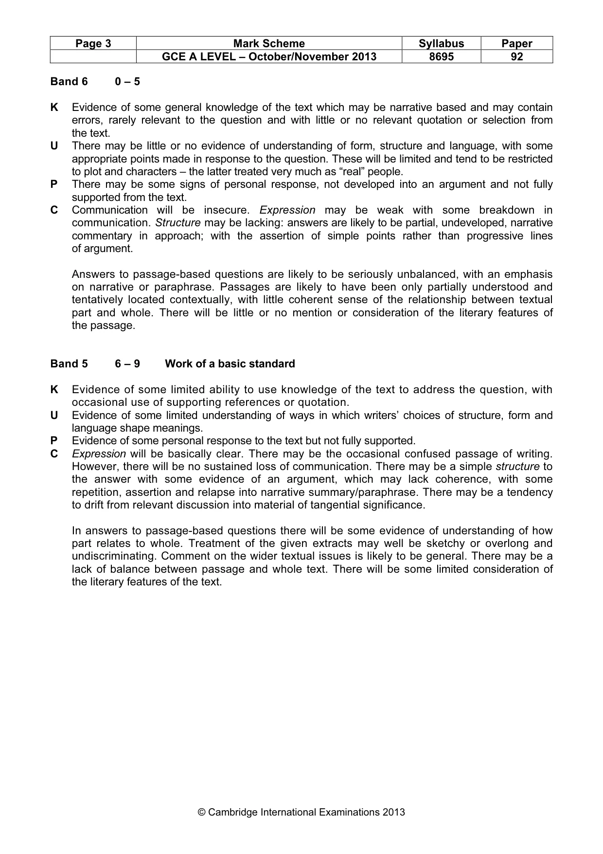 Mark scheme, page 3 of 5