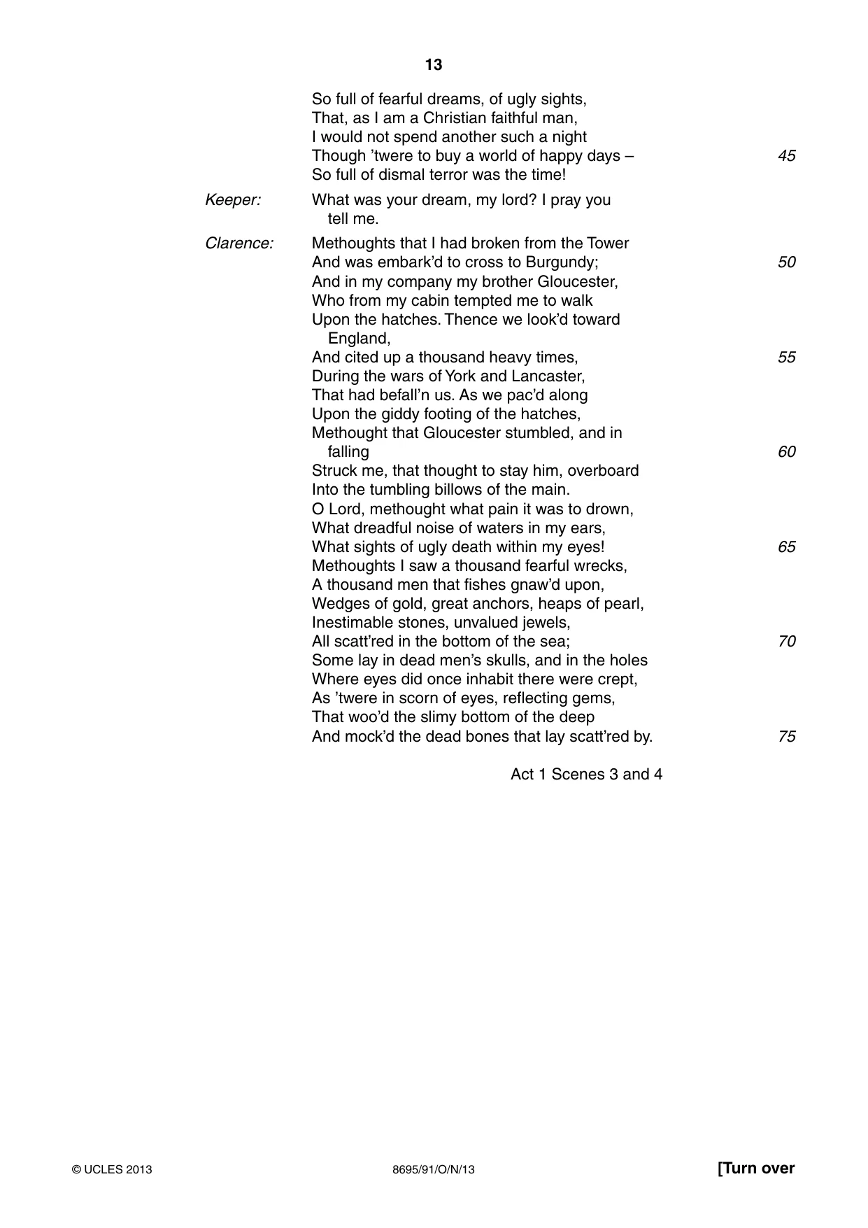 Cambridge A Level English - Language and Literature (AS Level only, from 2016) 8695 2013 Oct/Nov Paper 9 · Variant 1 question paper, page 13 of 16