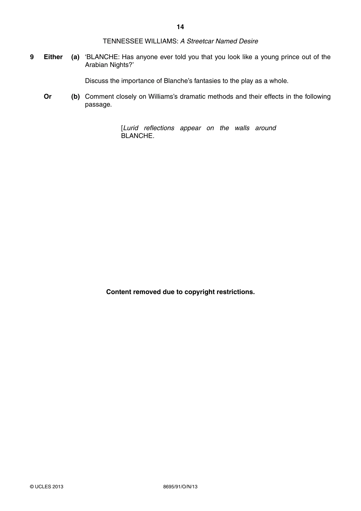 Cambridge A Level English - Language and Literature (AS Level only, from 2016) 8695 2013 Oct/Nov Paper 9 · Variant 1 question paper, page 14 of 16