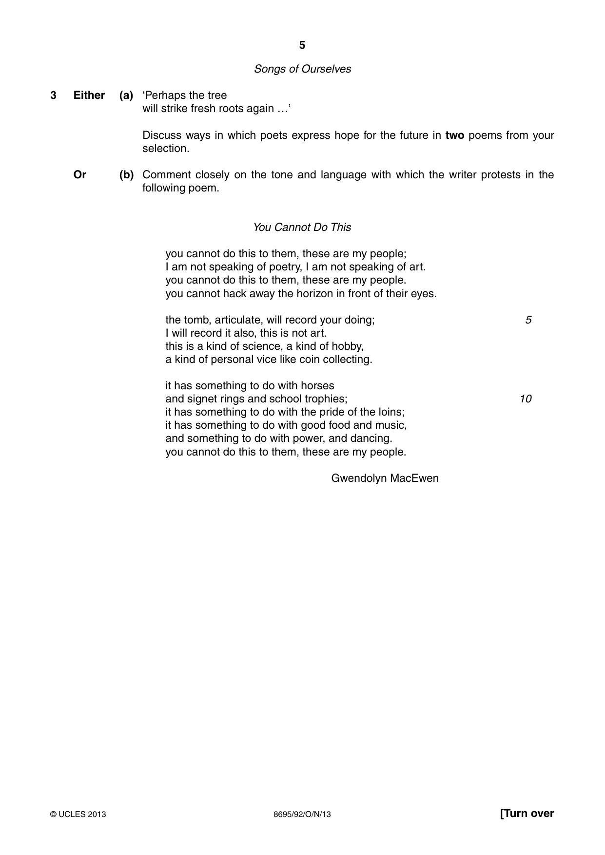 Cambridge A Level English - Language and Literature (AS Level only, from 2016) 8695 2013 Oct/Nov Paper 9 · Variant 2 question paper, page 5 of 20