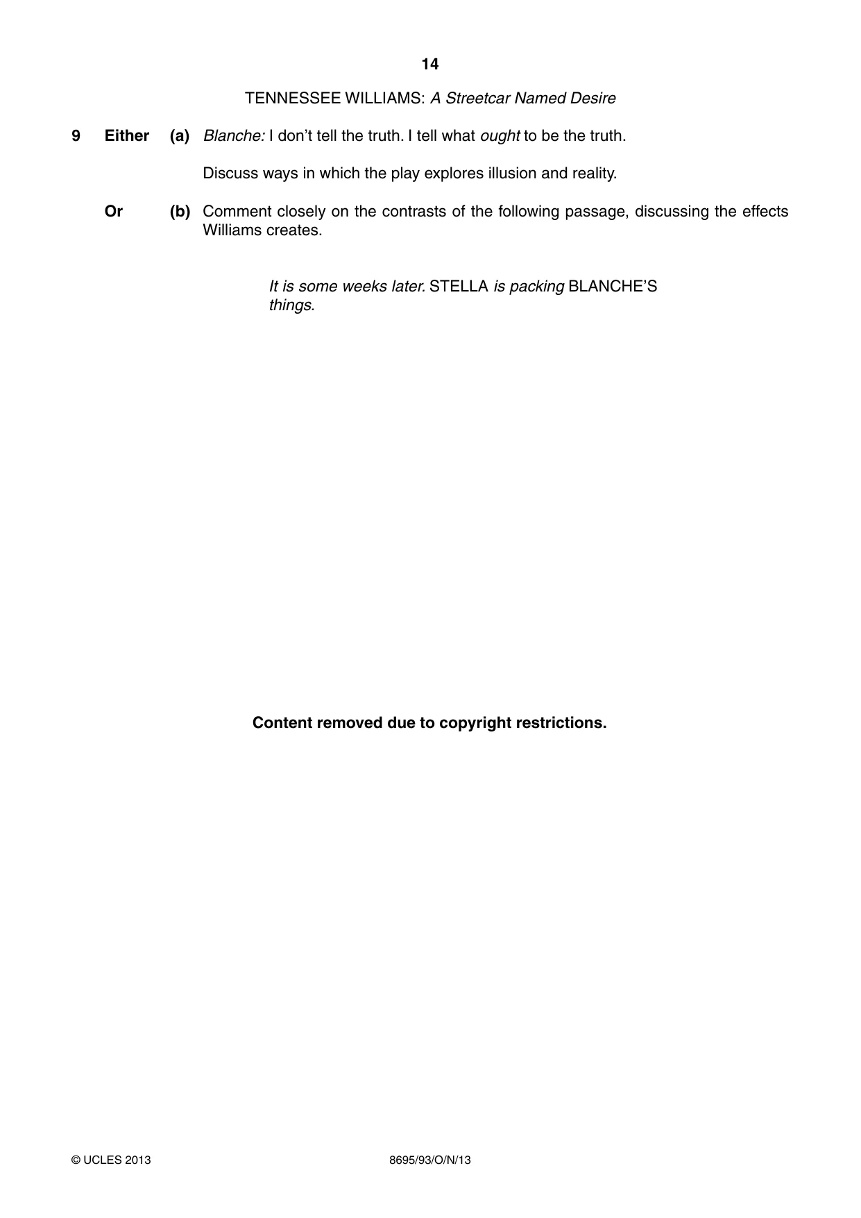 Cambridge A Level English - Language and Literature (AS Level only, from 2016) 8695 2013 Oct/Nov Paper 9 · Variant 3 question paper, page 14 of 16