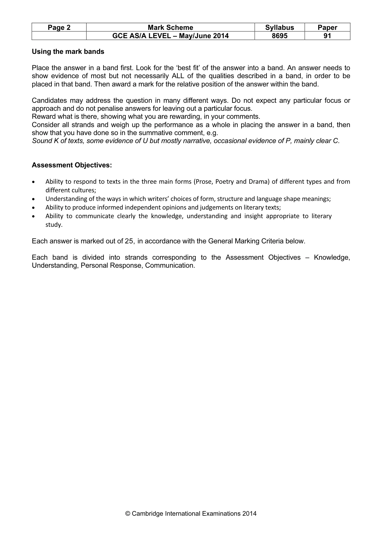 Mark scheme, page 2 of 5
