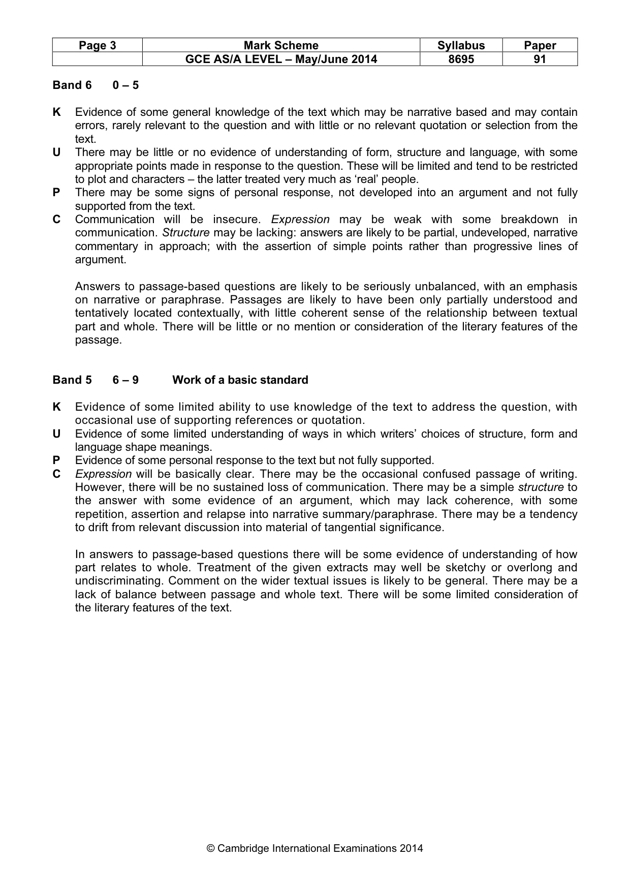 Mark scheme, page 3 of 5