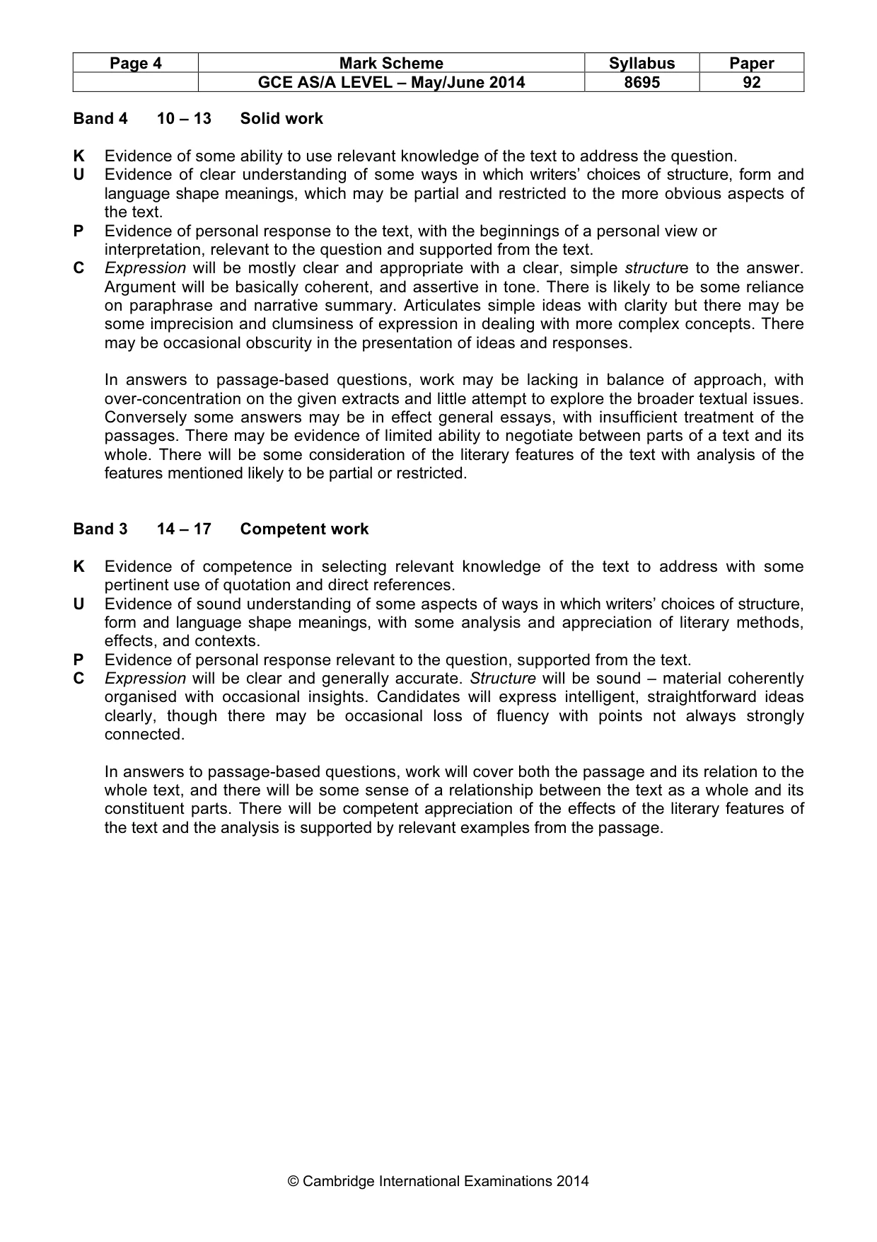 Mark scheme, page 4 of 5