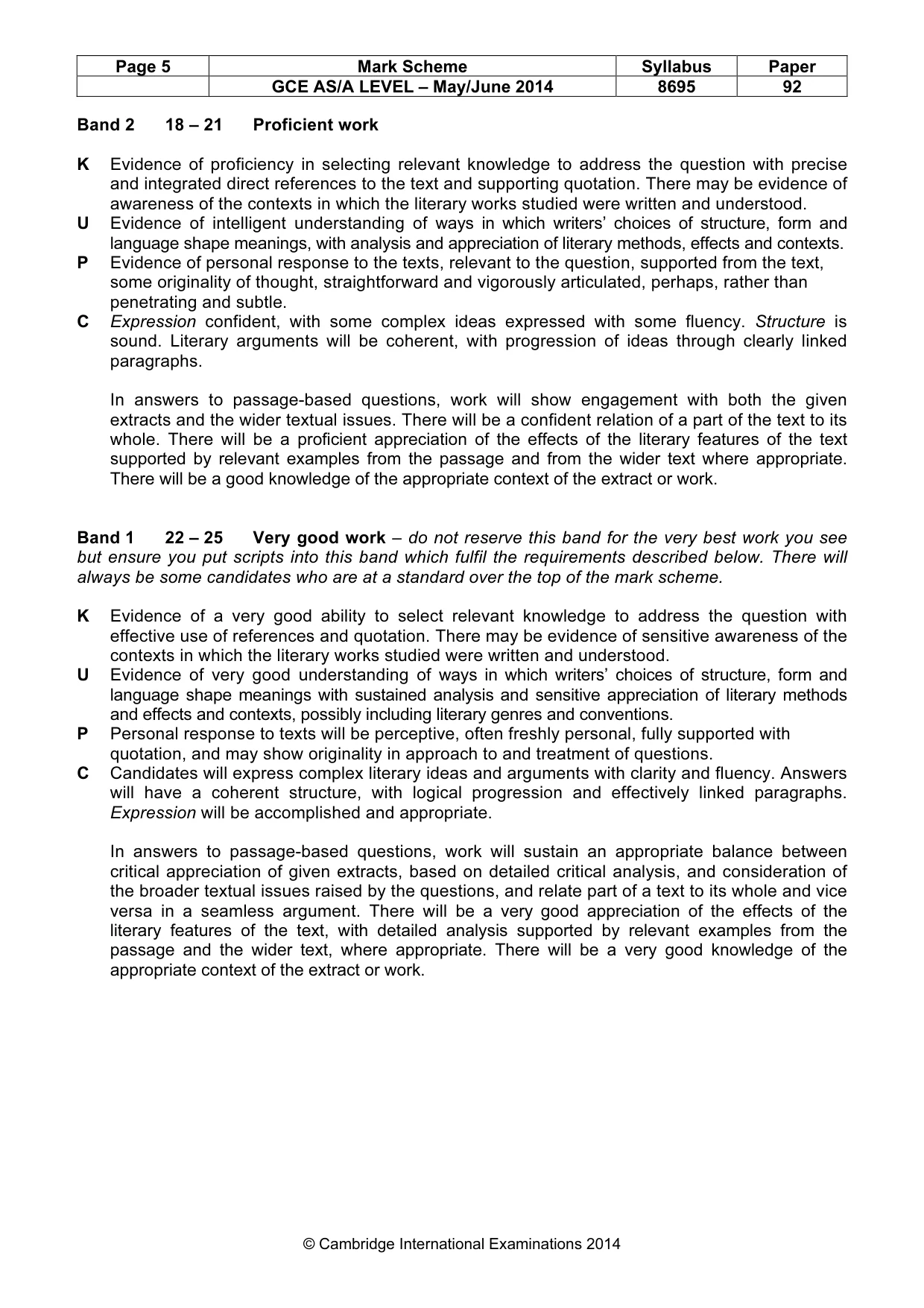 Mark scheme, page 5 of 5