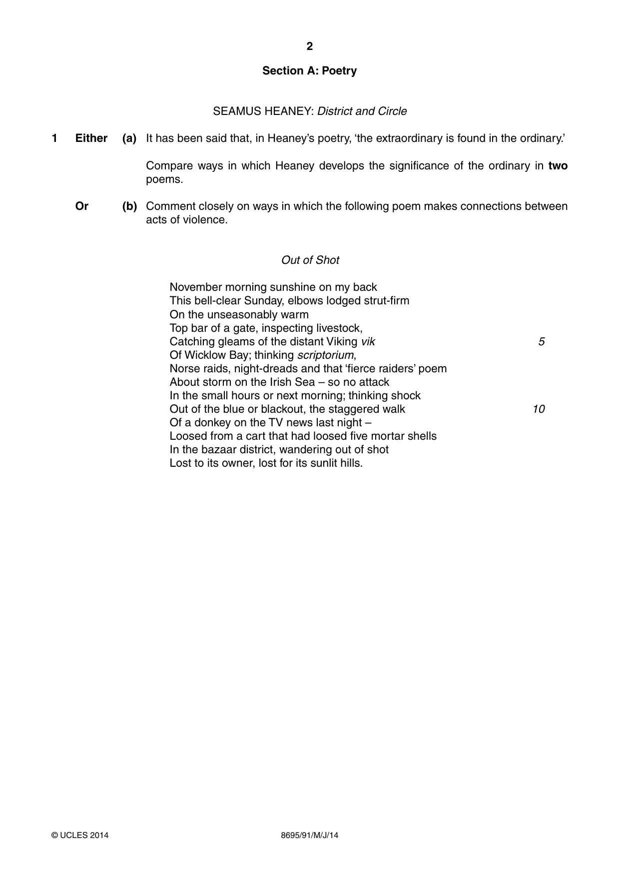 Cambridge A Level English - Language and Literature (AS Level only, from 2016) 8695 2014 May/June Paper 9 · Variant 1 question paper, page 2 of 20