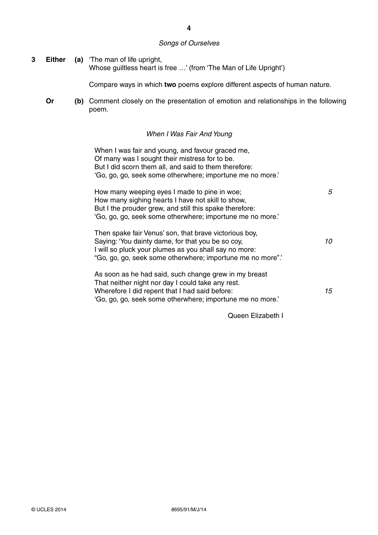 Cambridge A Level English - Language and Literature (AS Level only, from 2016) 8695 2014 May/June Paper 9 · Variant 1 question paper, page 4 of 20