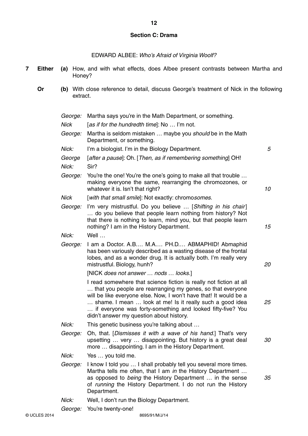 Cambridge A Level English - Language and Literature (AS Level only, from 2016) 8695 2014 May/June Paper 9 · Variant 1 question paper, page 12 of 20