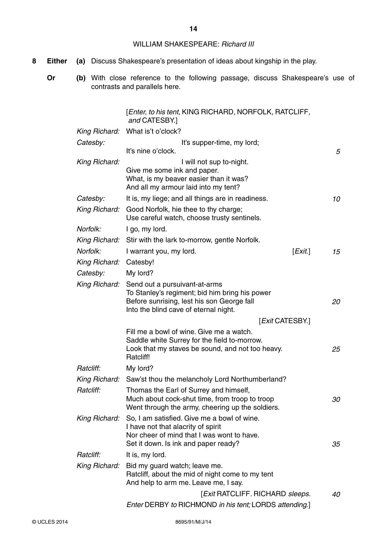 Cambridge A Level English - Language and Literature (AS Level only, from 2016) 8695 2014 May/June Paper 9 · Variant 1 question paper, page 14 of 20