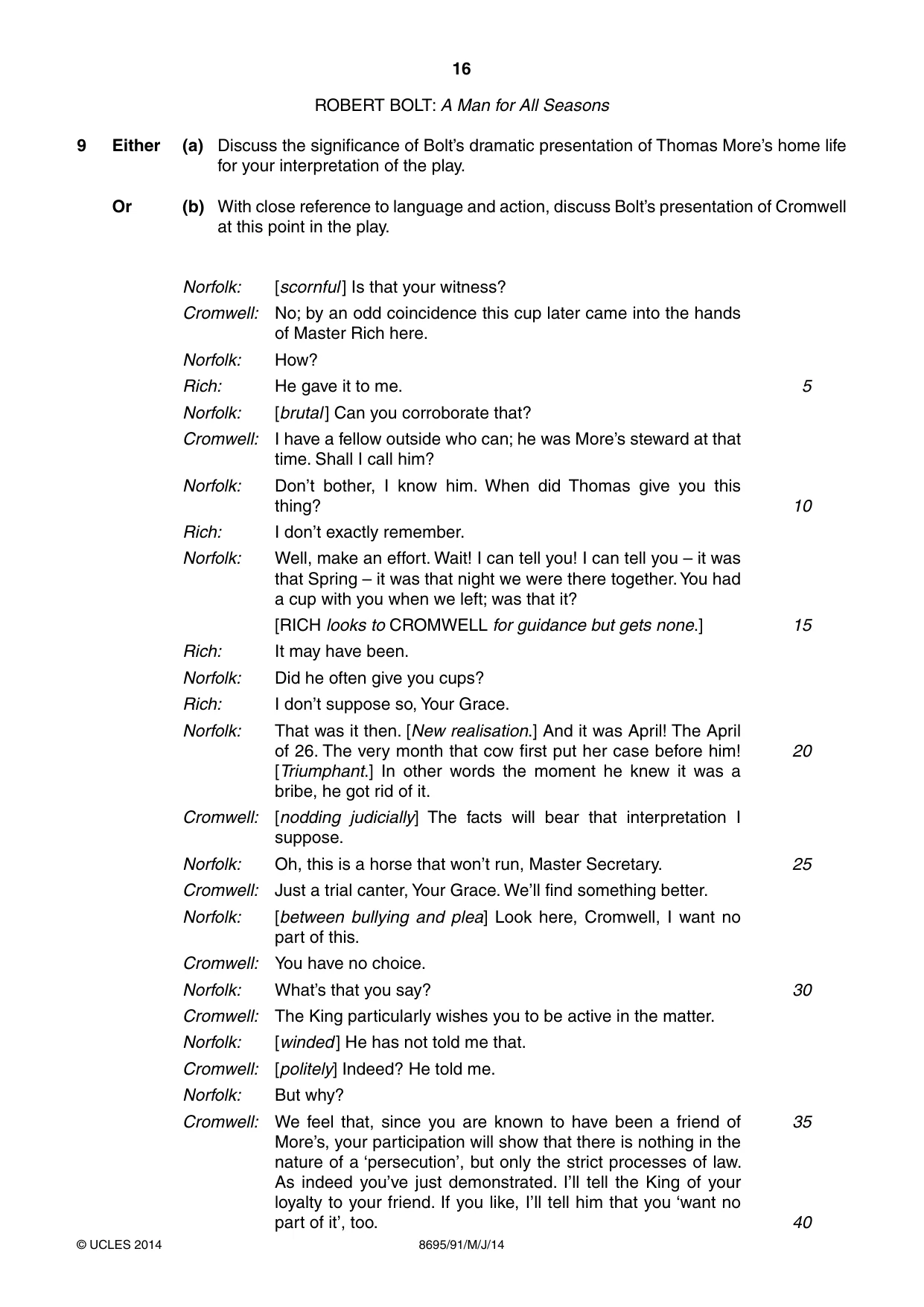 Cambridge A Level English - Language and Literature (AS Level only, from 2016) 8695 2014 May/June Paper 9 · Variant 1 question paper, page 16 of 20