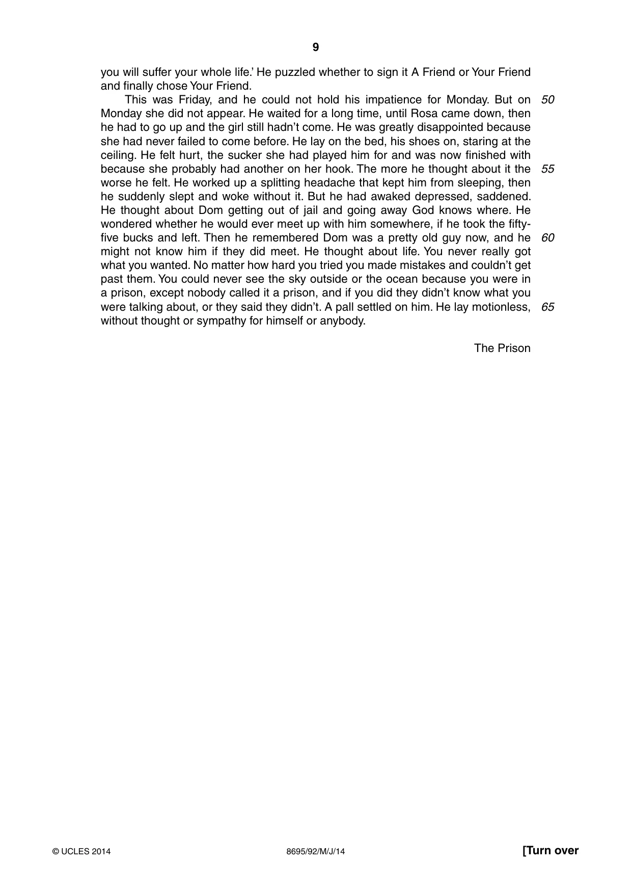 Cambridge A Level English - Language and Literature (AS Level only, from 2016) 8695 2014 May/June Paper 9 · Variant 2 question paper, page 9 of 16