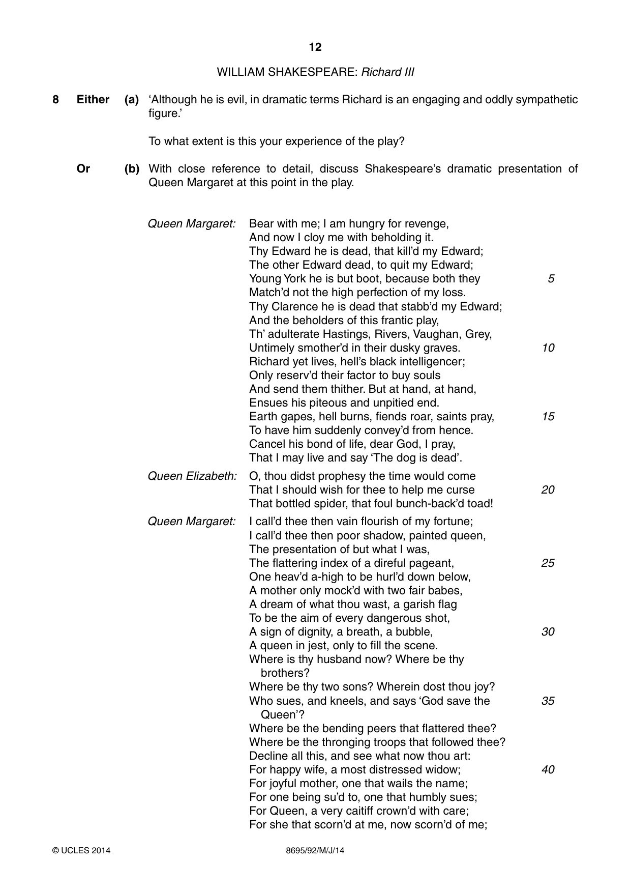 Cambridge A Level English - Language and Literature (AS Level only, from 2016) 8695 2014 May/June Paper 9 · Variant 2 question paper, page 12 of 16