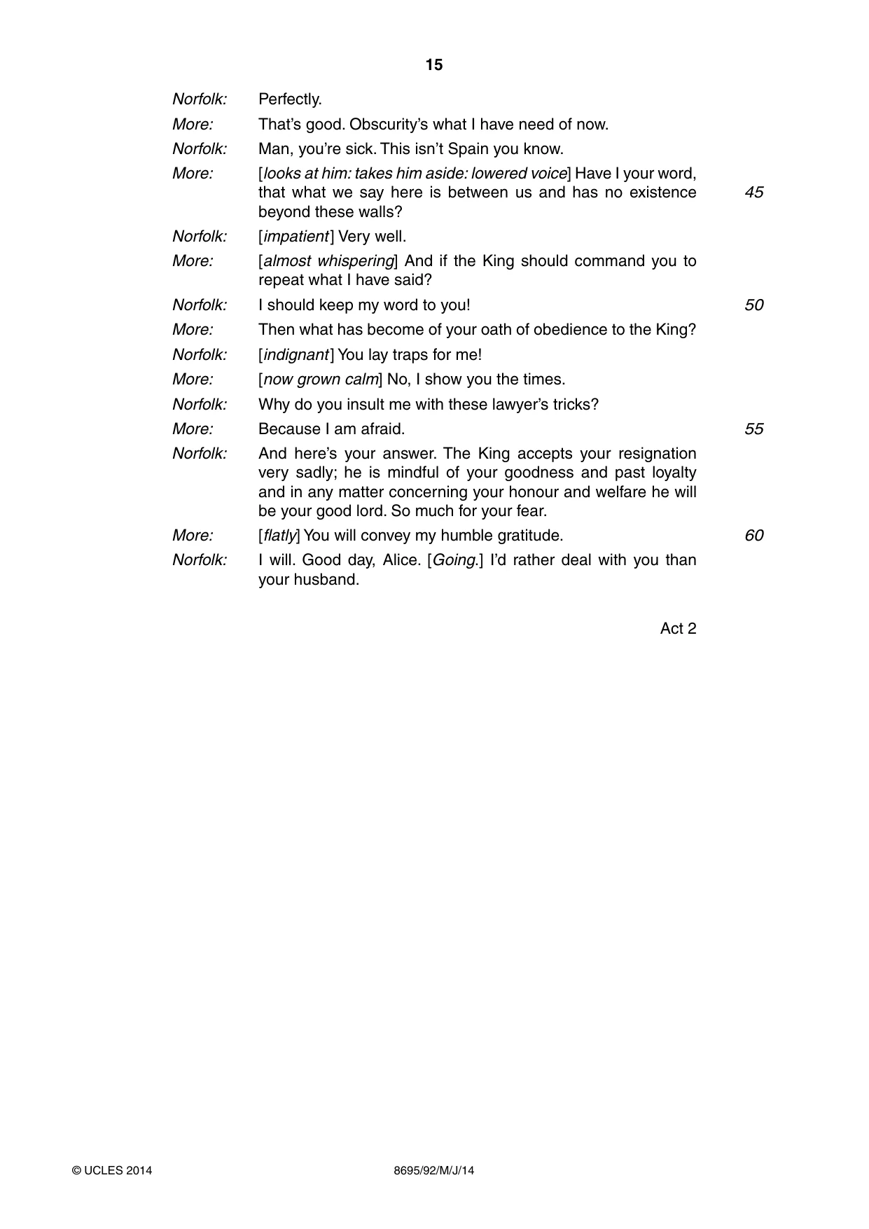 Cambridge A Level English - Language and Literature (AS Level only, from 2016) 8695 2014 May/June Paper 9 · Variant 2 question paper, page 15 of 16