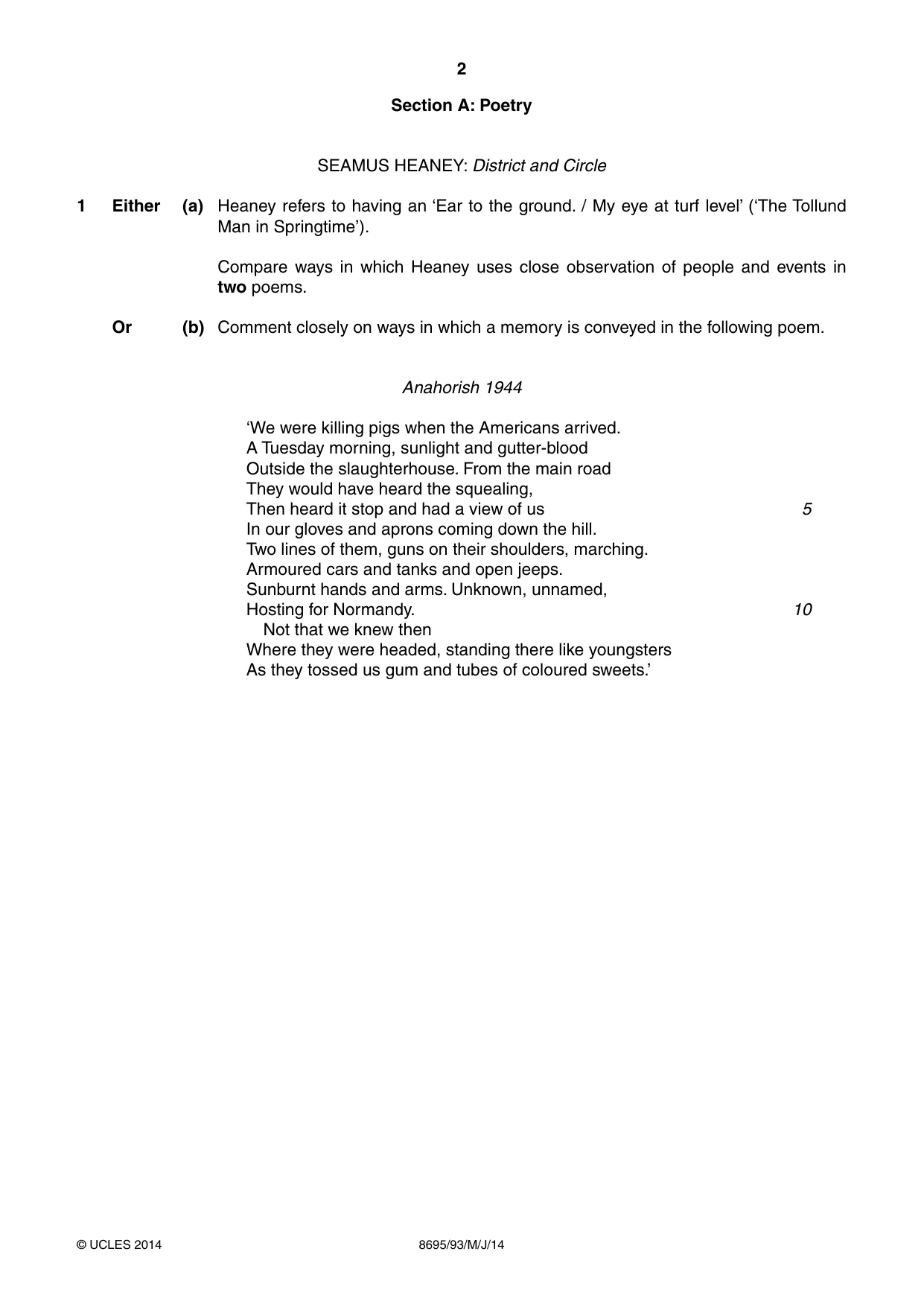 Cambridge A Level English - Language and Literature (AS Level only, from 2016) 8695 2014 May/June Paper 9 · Variant 3 question paper, page 2 of 20