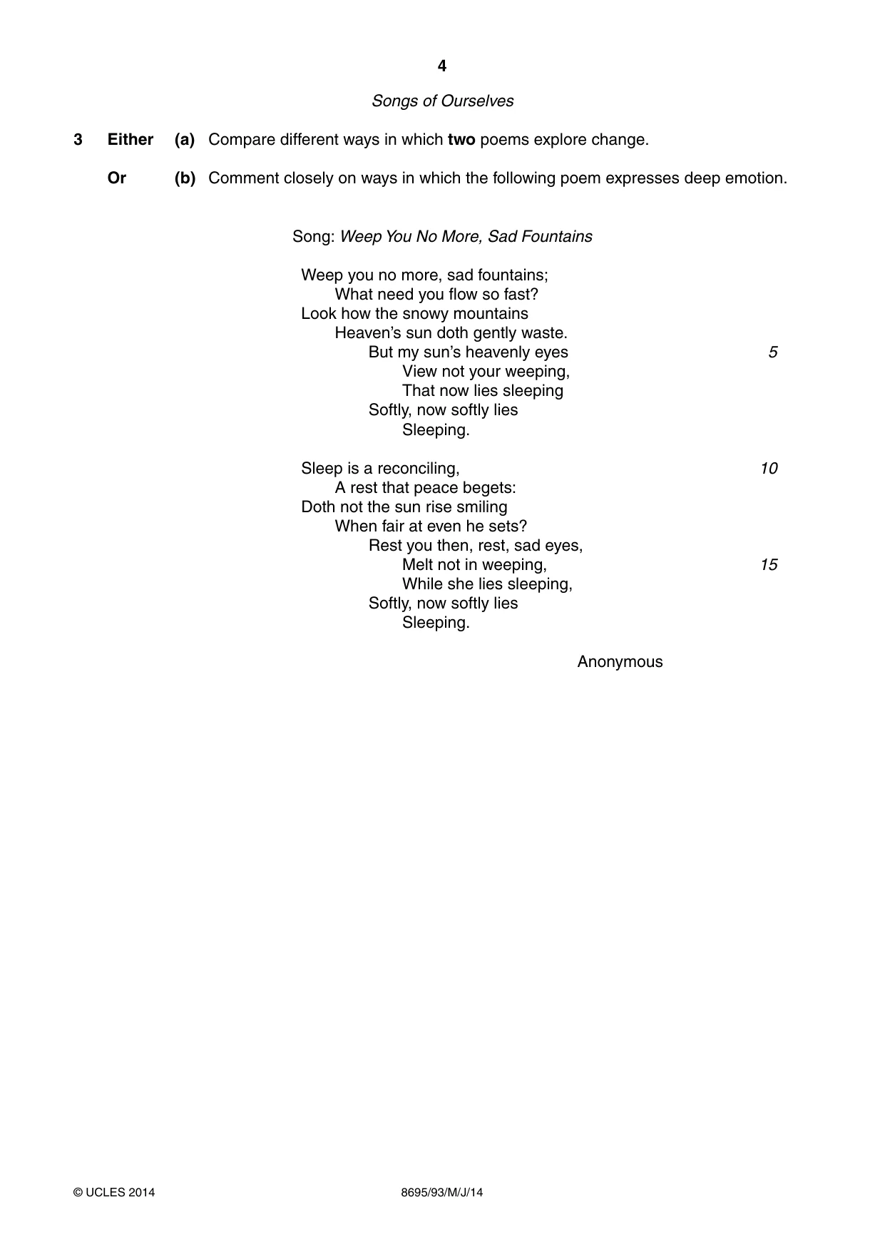 Cambridge A Level English - Language and Literature (AS Level only, from 2016) 8695 2014 May/June Paper 9 · Variant 3 question paper, page 4 of 20